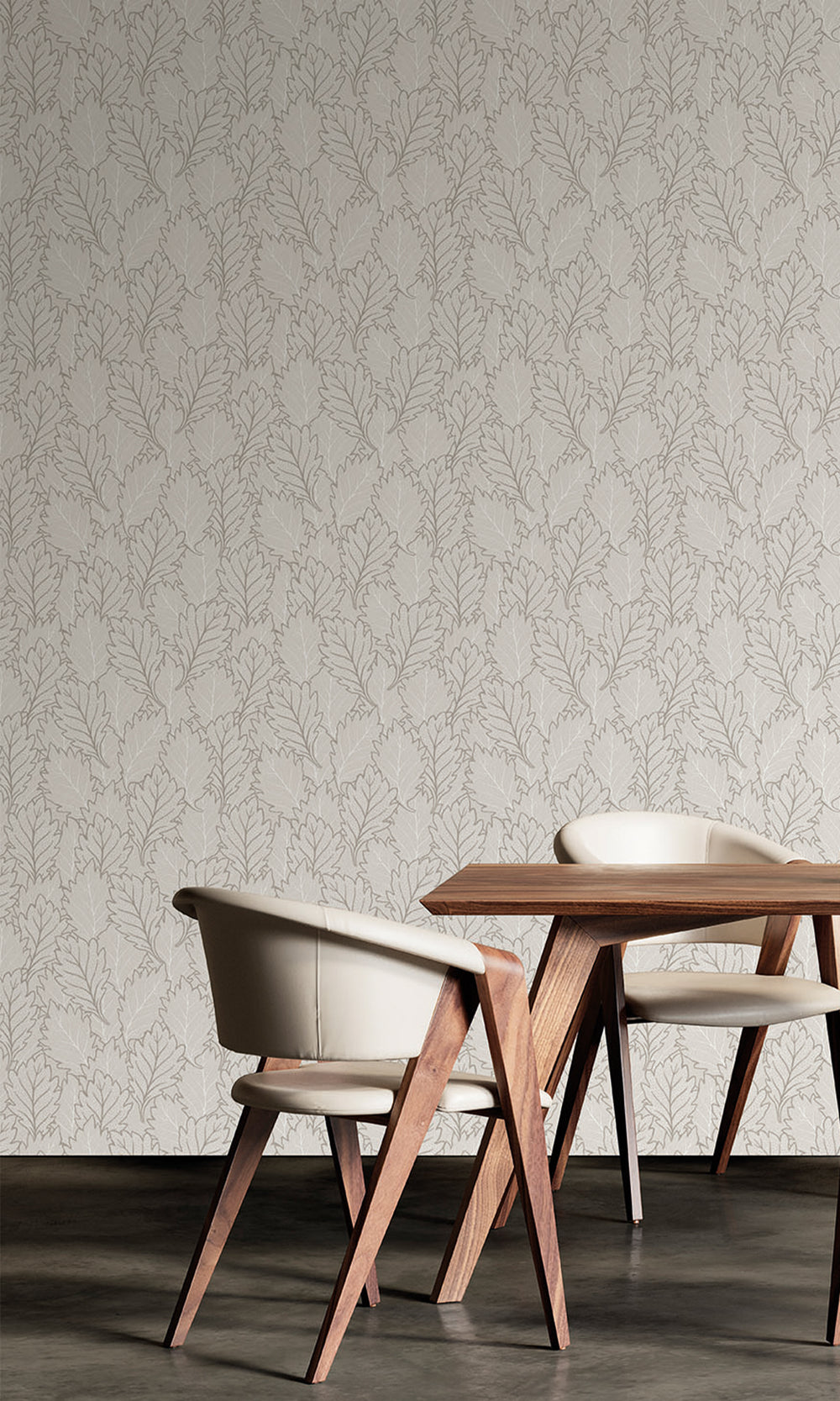 Thick Fog & Warm Grey Pressed Quercus Leaves Wallpaper R9983