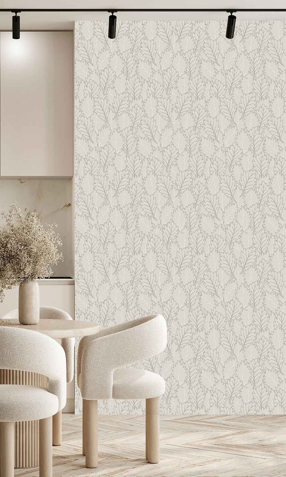 Thick Fog & Warm Grey Pressed Quercus Leaves Wallpaper R9983