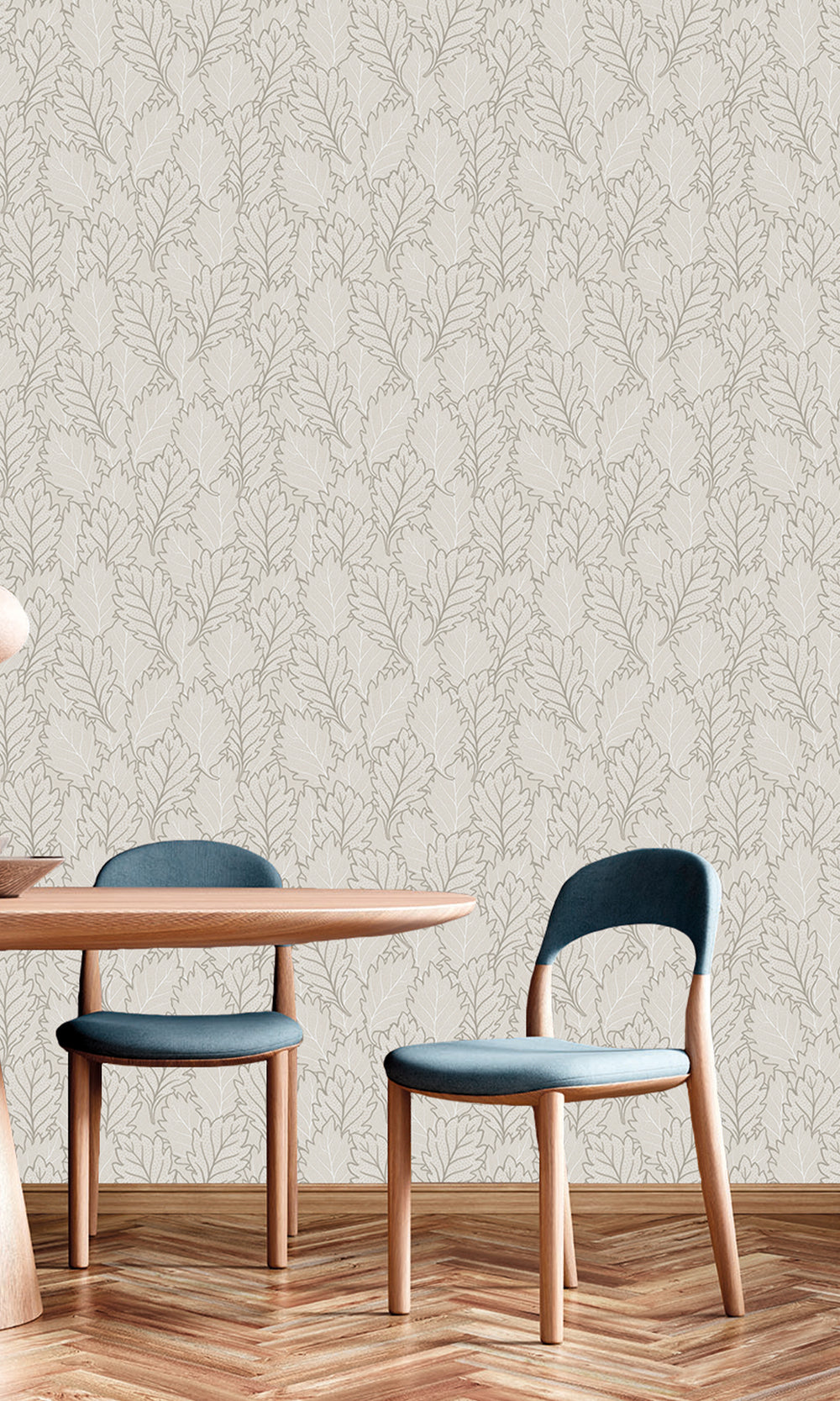 Thick Fog & Warm Grey Pressed Quercus Leaves Wallpaper R9983