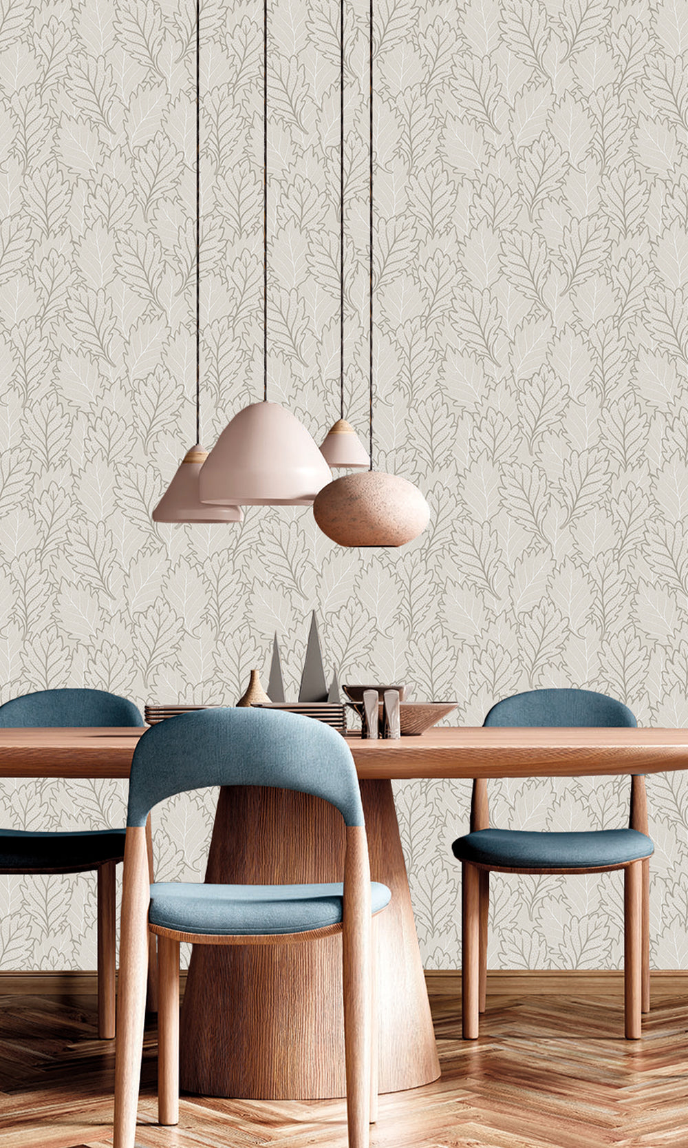Thick Fog & Warm Grey Pressed Quercus Leaves Wallpaper R9983