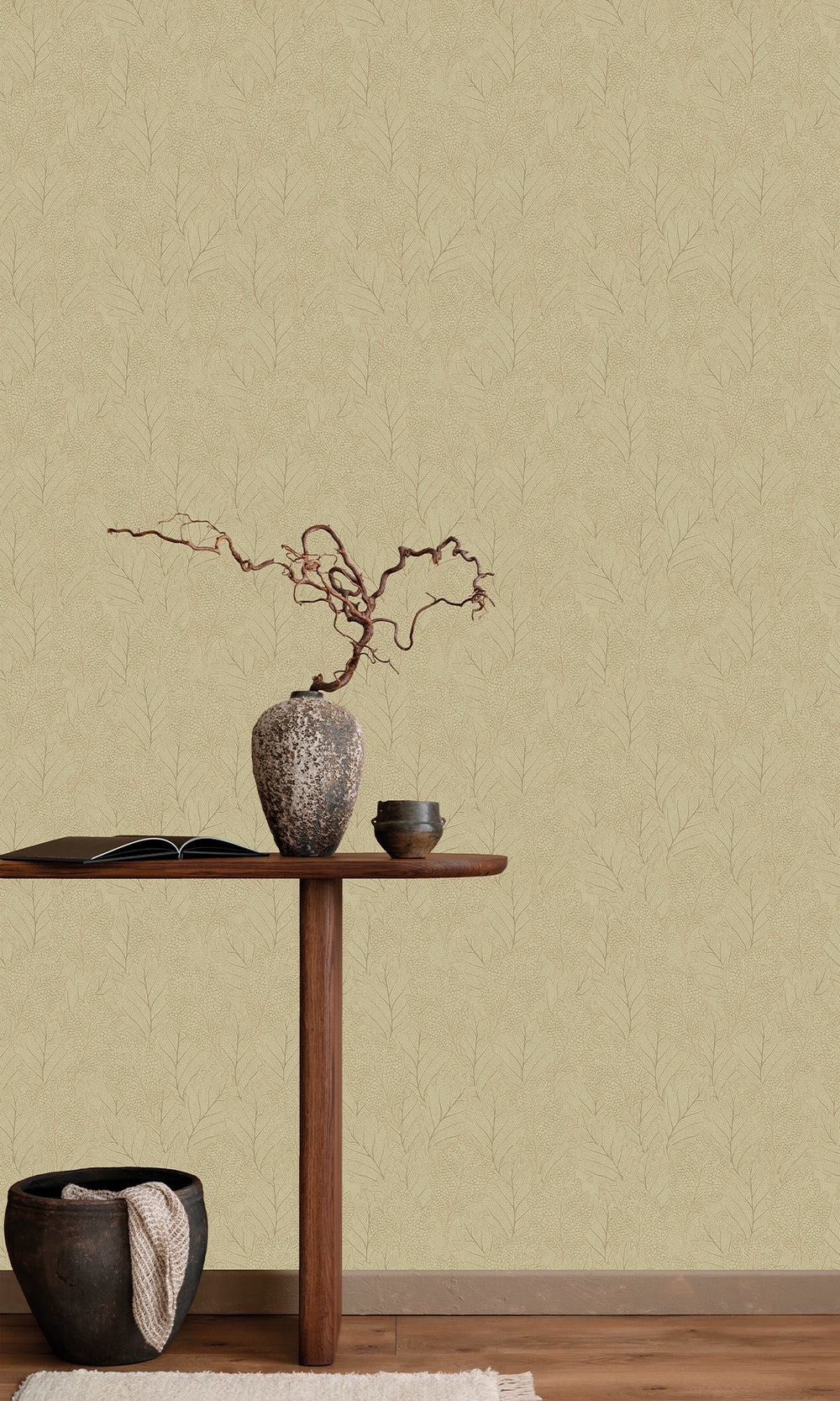 Canary Grass & Sweet Sparrow Pressed Quercus Leaves Wallpaper R9984