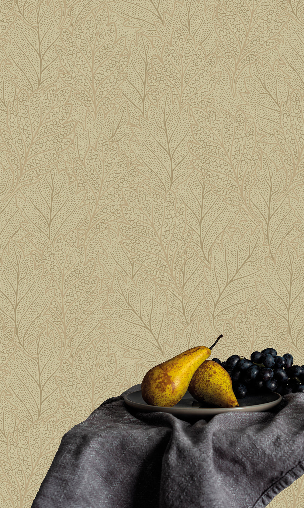 Canary Grass & Sweet Sparrow Pressed Quercus Leaves Wallpaper R9984