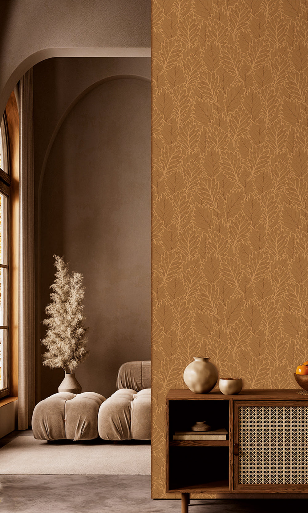 Moroccan Blunt & Grecian Gold Pressed Quercus Leaves Wallpaper R9985