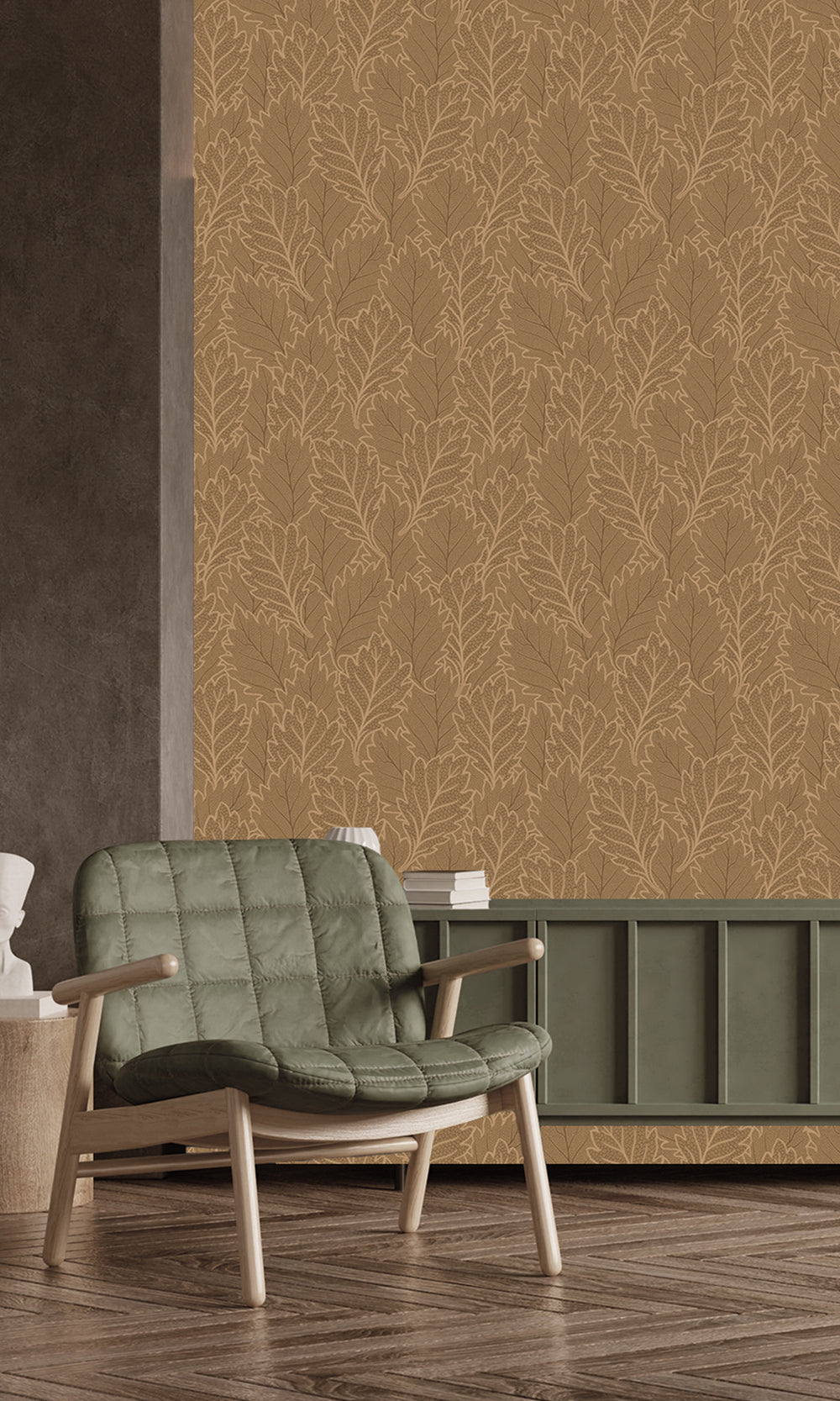 Moroccan Blunt & Grecian Gold Pressed Quercus Leaves Wallpaper R9985
