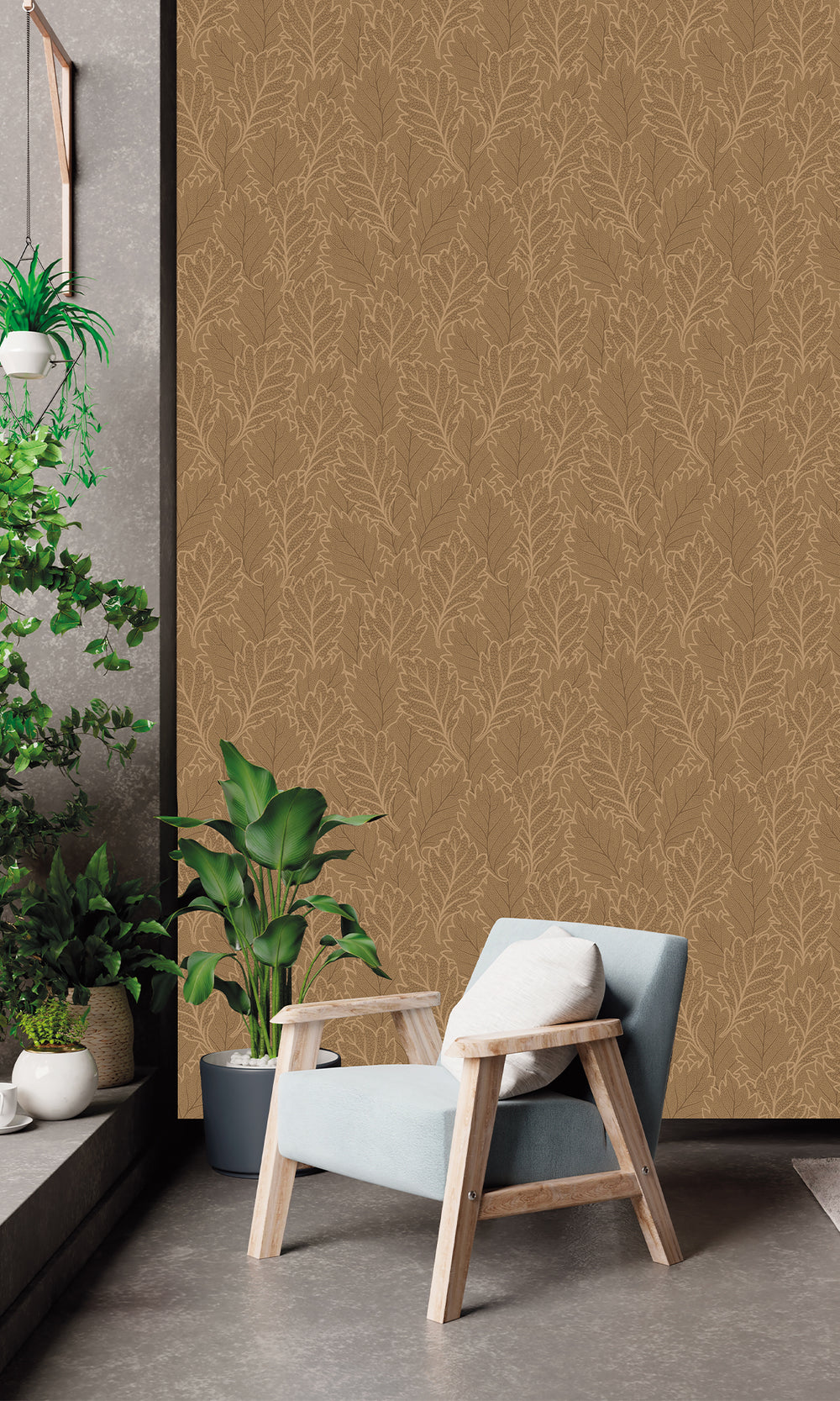 Moroccan Blunt & Grecian Gold Pressed Quercus Leaves Wallpaper R9985