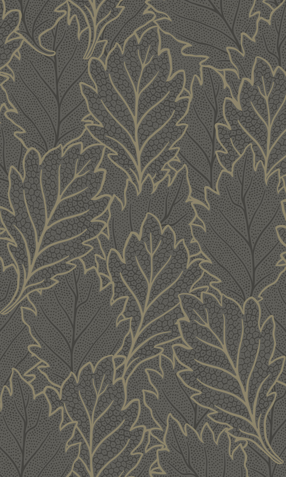 Merlin Grey & Deep Walnut Pressed Quercus Leaves Wallpaper R9986