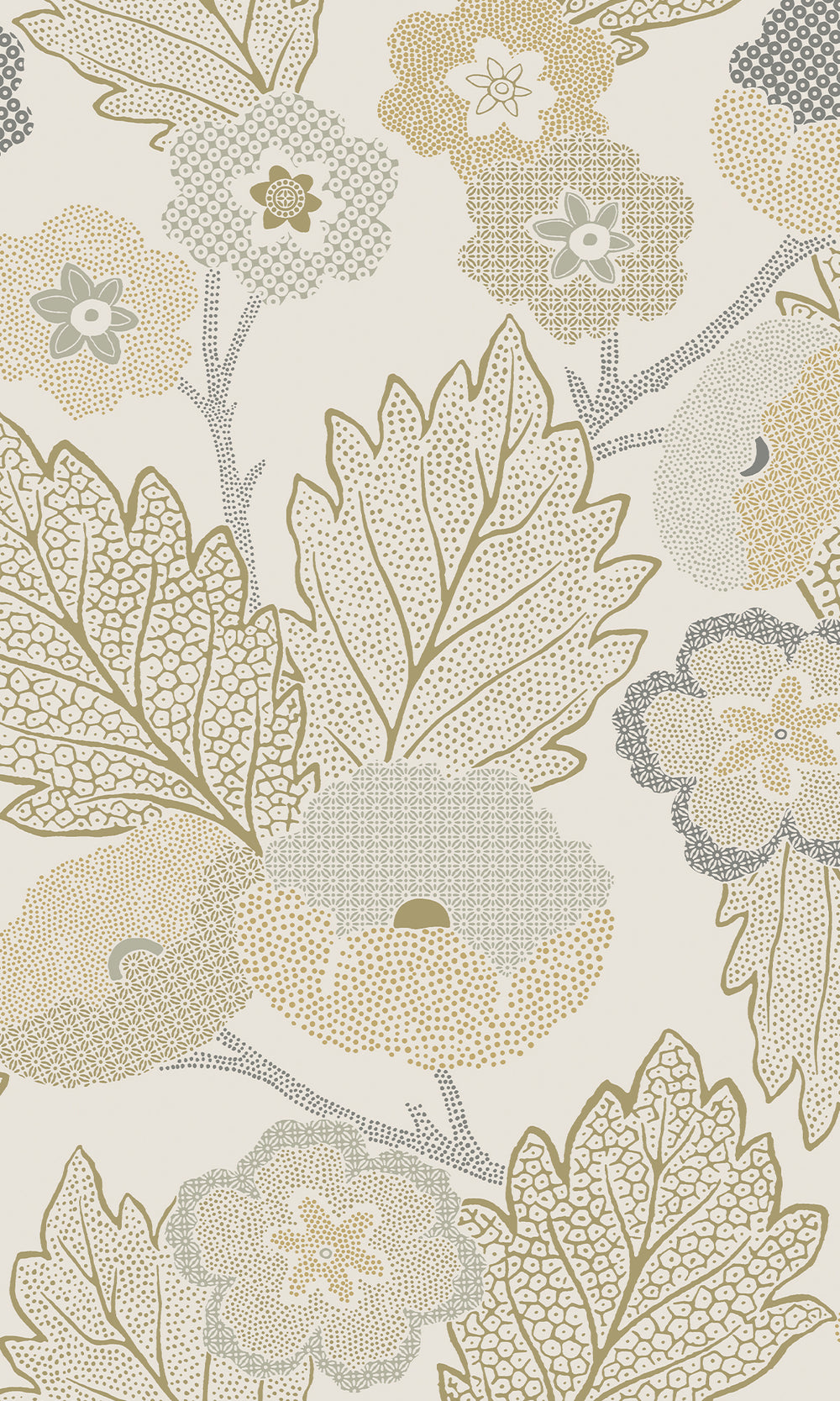 Mountain Grey & Eaton Gold Poppies and Leaves Wallpaper R9987