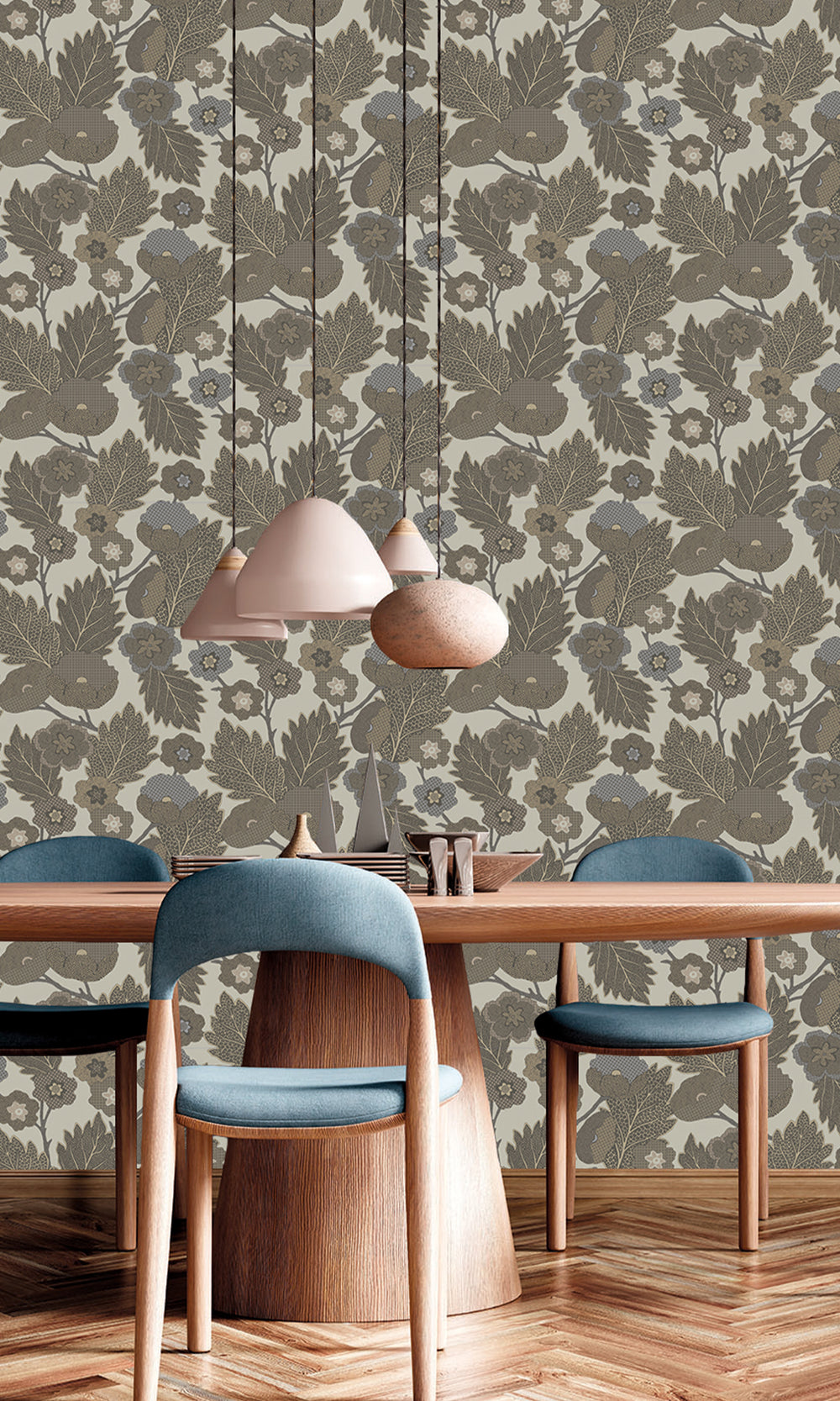 Cotton Seed & Whitney Oaks Poppies and Leaves Wallpaper R9988