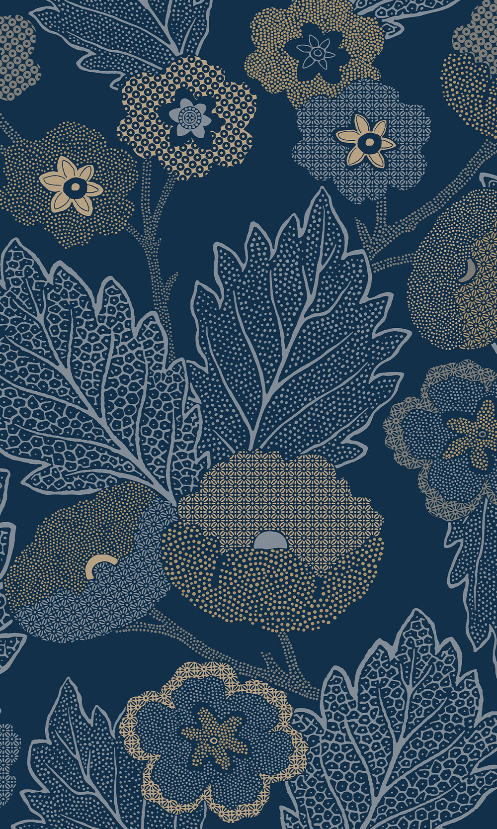 Gibraltar Blue & Montecito Poppies and Leaves Wallpaper R9990