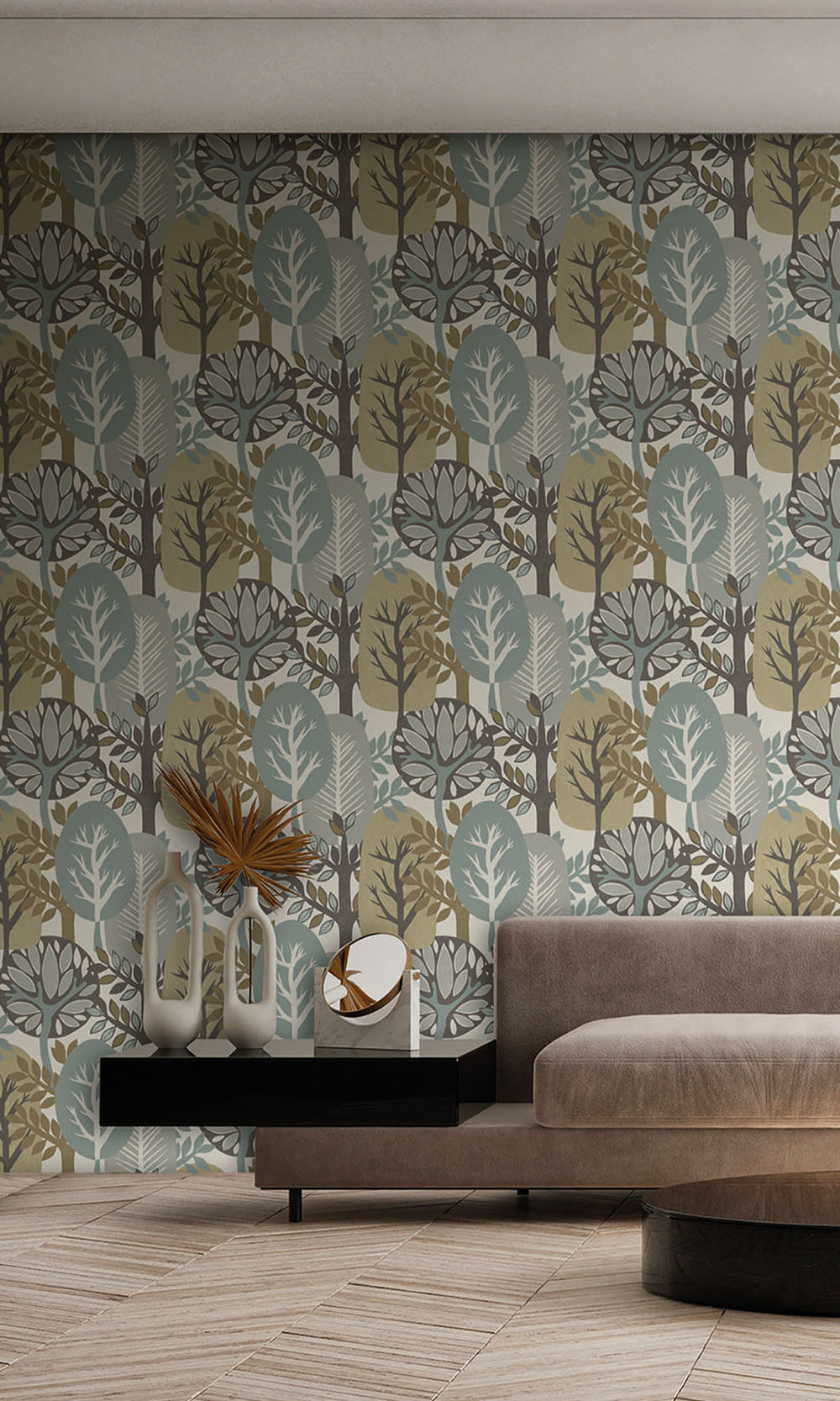 Pearl Oyster & Iceberg Green Nature's Forest Wallpaper R9992