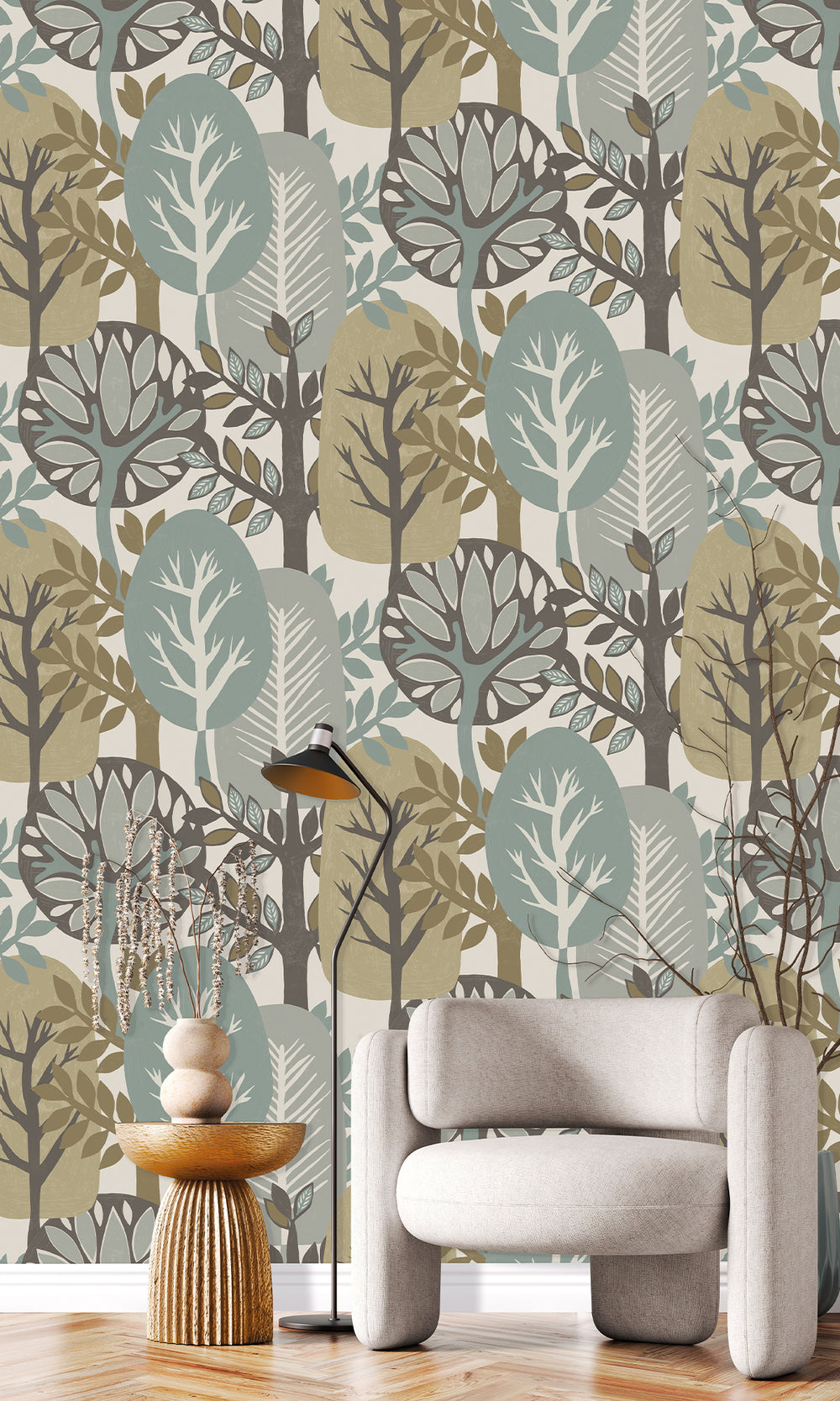 Pearl Oyster & Iceberg Green Nature's Forest Wallpaper R9992