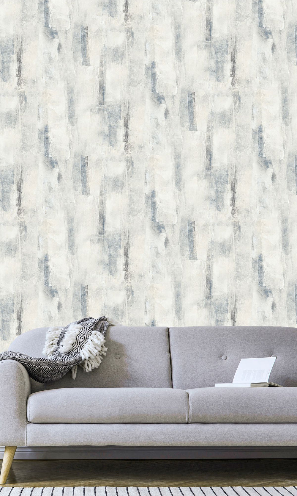 Gull Grey & Cloud White Scattered Block Faux Concrete Wallpaper R9996