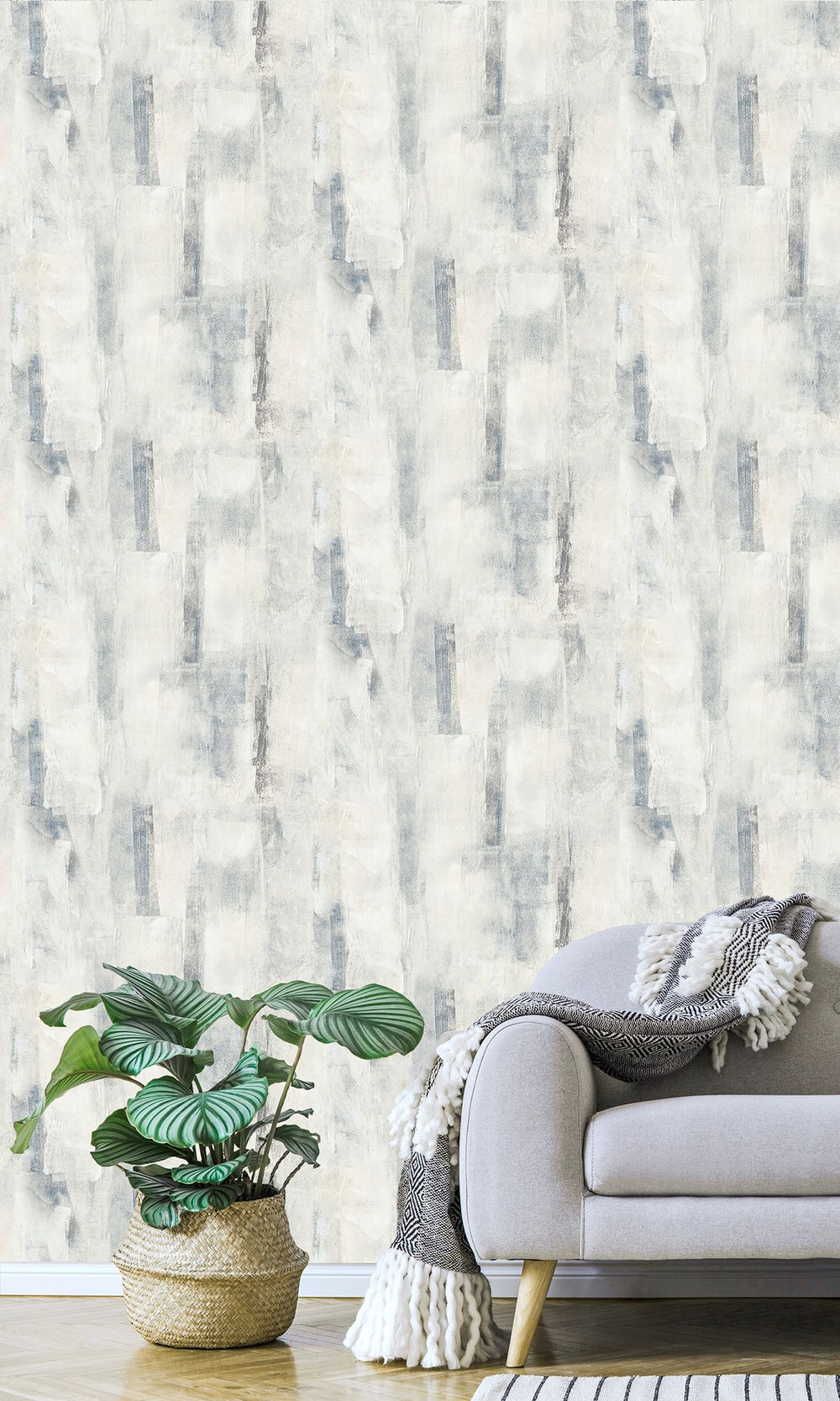 Gull Grey & Cloud White Scattered Block Faux Concrete Wallpaper R9996