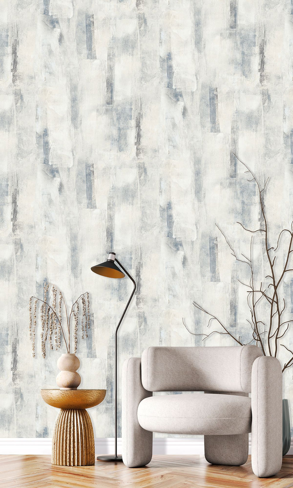 Gull Grey & Cloud White Scattered Block Faux Concrete Wallpaper R9996