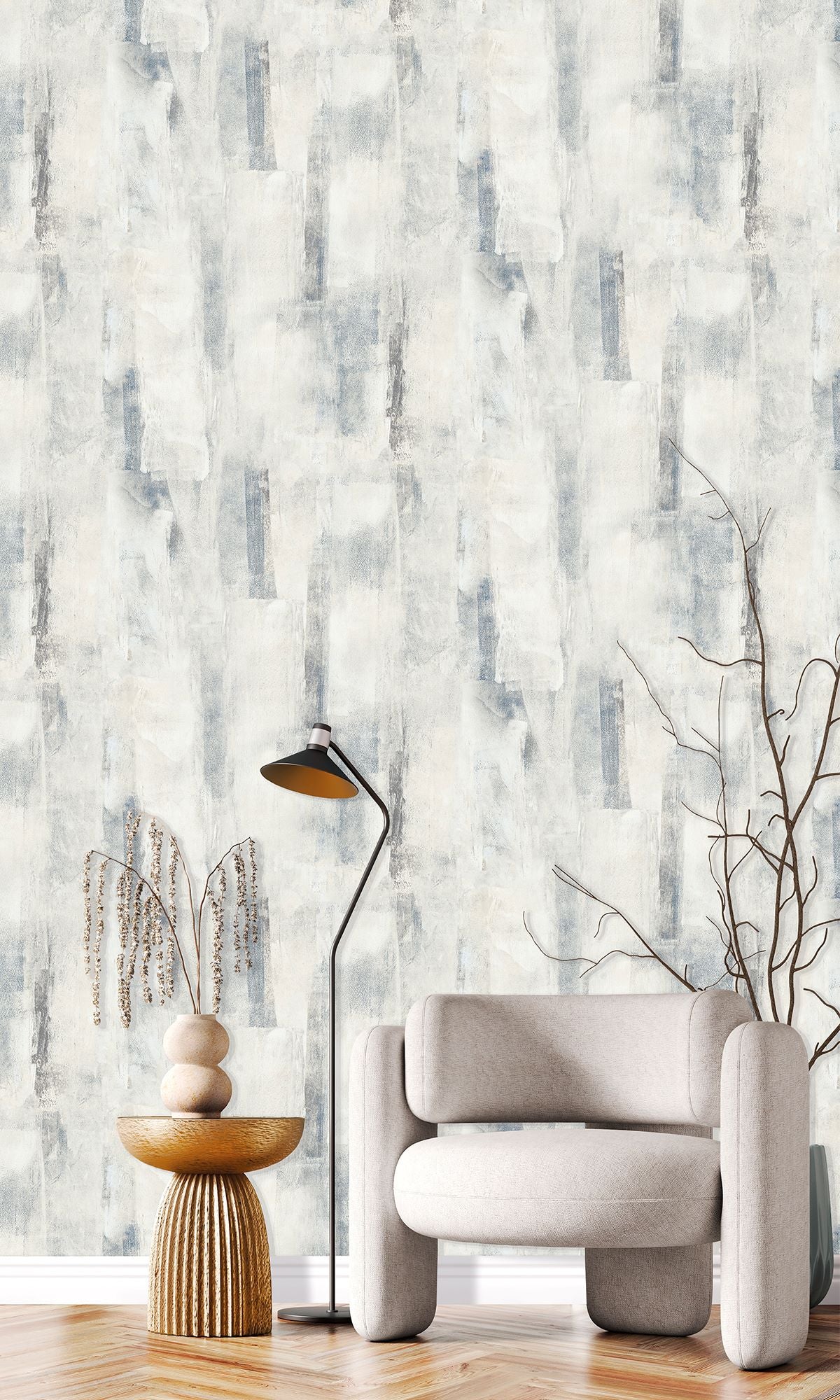 Gull Grey & Cloud White Scattered Block Faux Concrete Wallpaper R9996