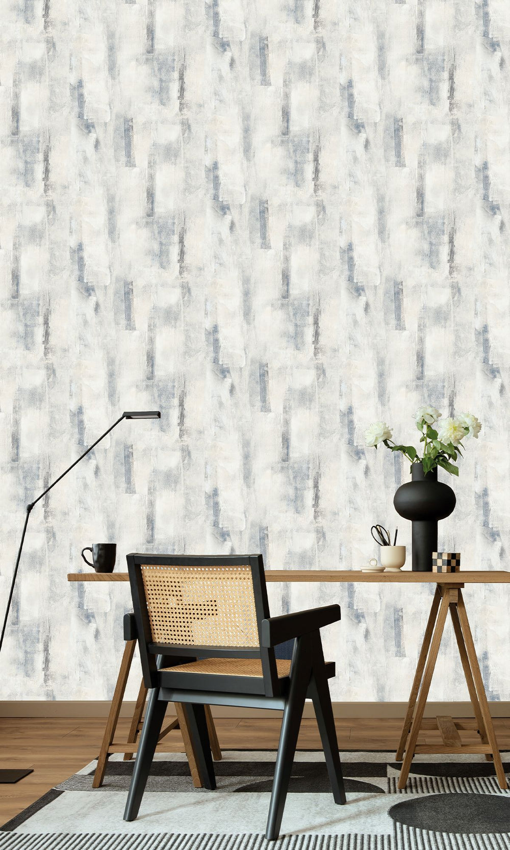 Gull Grey & Cloud White Scattered Block Faux Concrete Wallpaper R9996