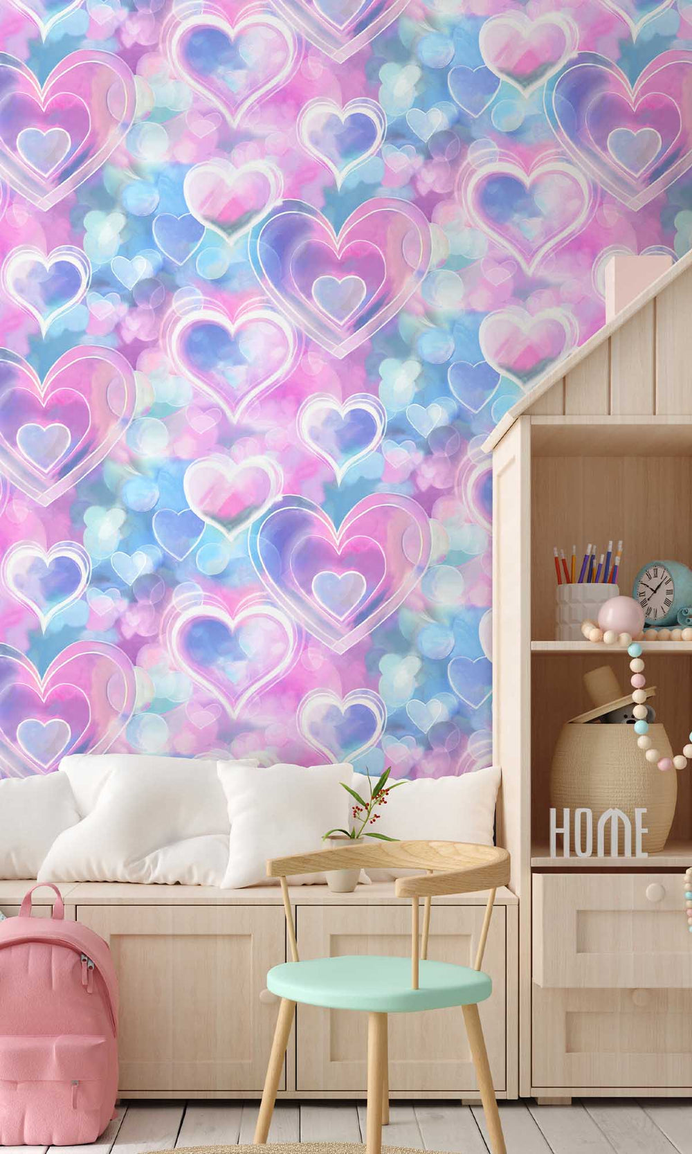 Pink/Blue Enchanting Hearts Wallpaper R9999