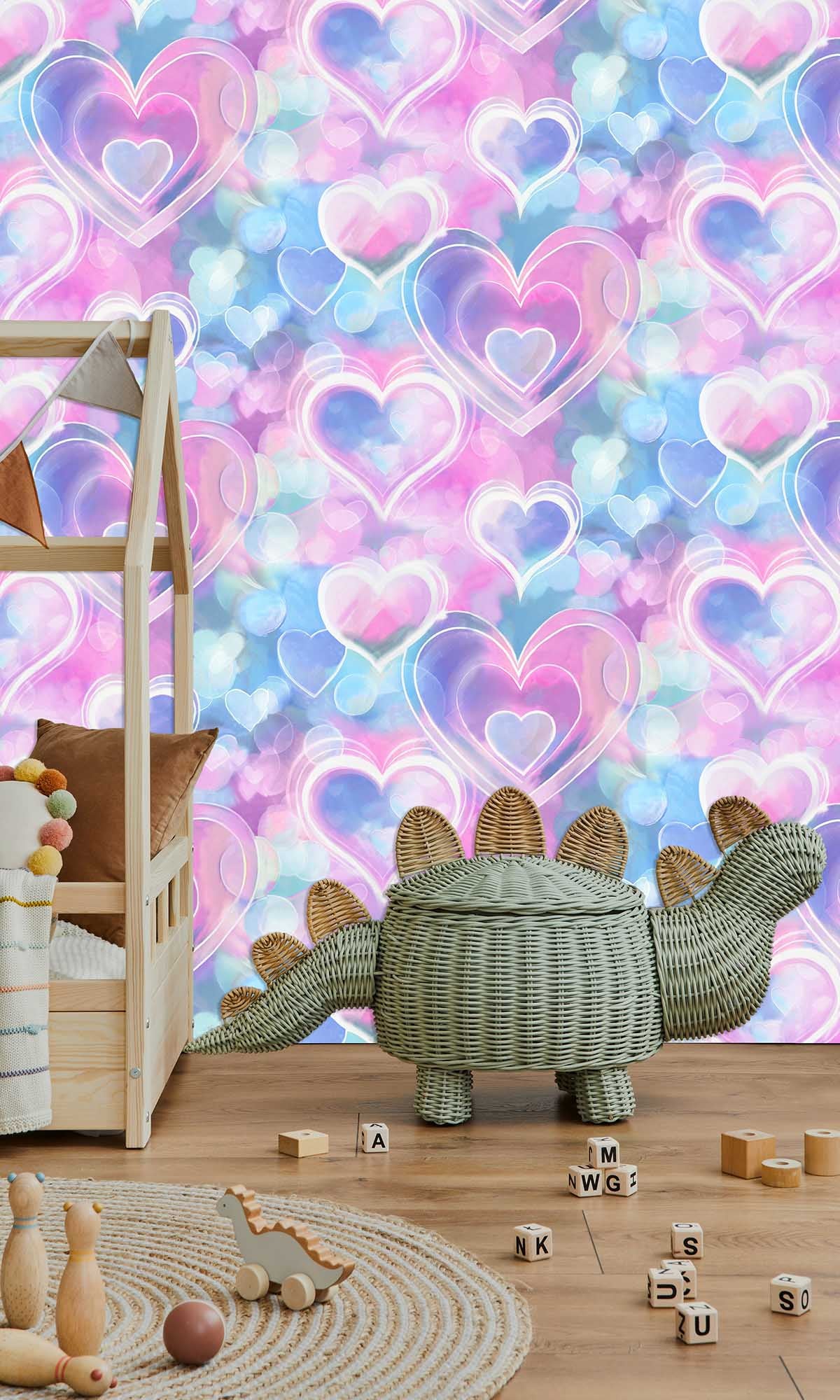 Pink/Blue Enchanting Hearts Wallpaper R9999