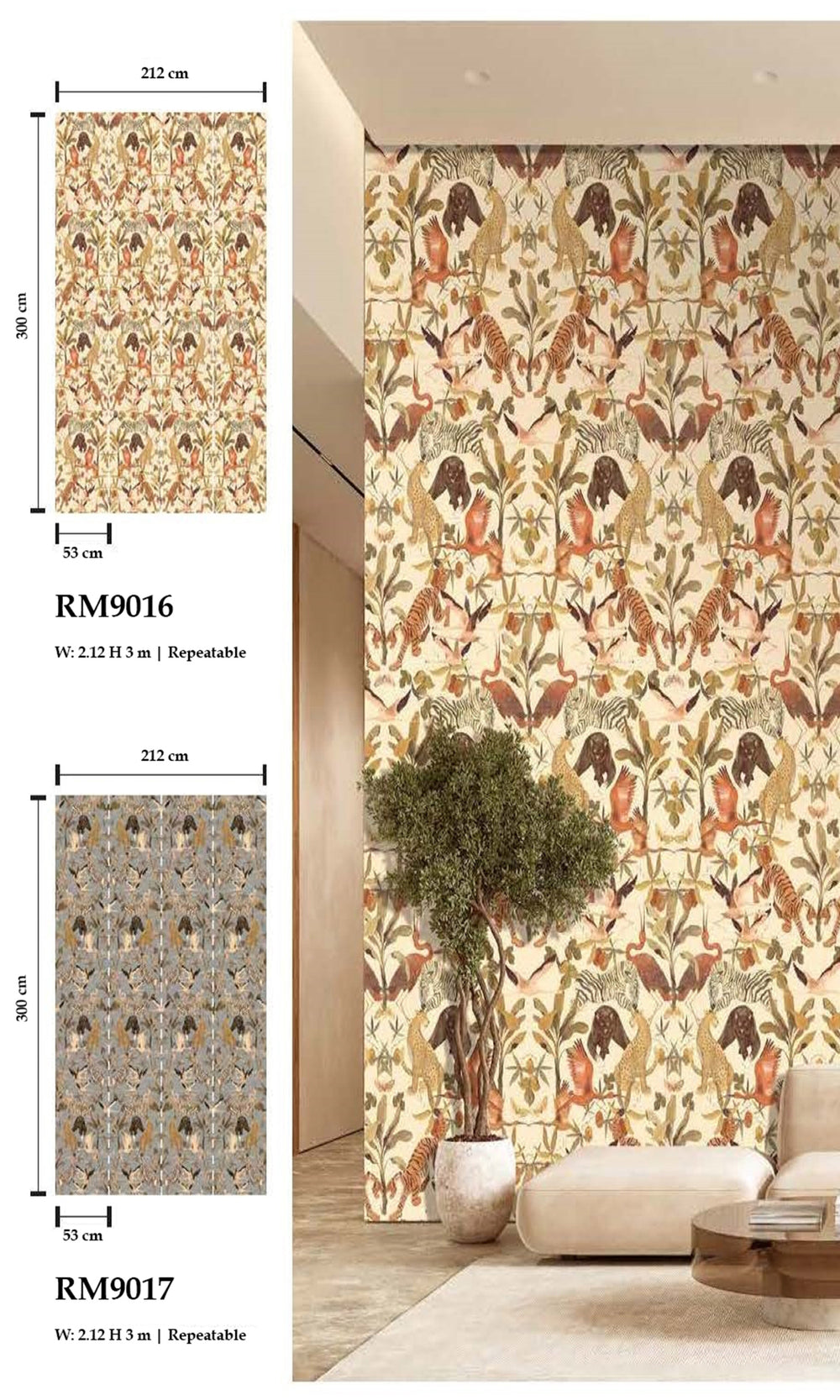 Cream Magic Animals Botanical Wallpaper RM9016