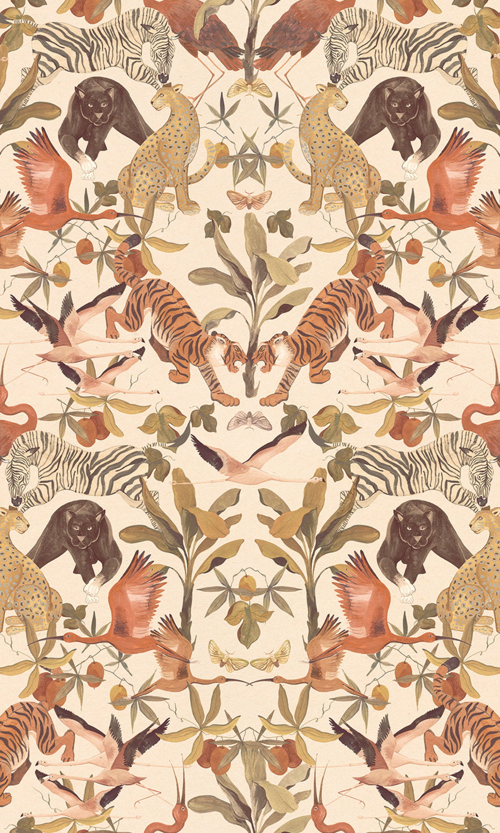 Cream Magic Animals Botanical Wallpaper RM9016