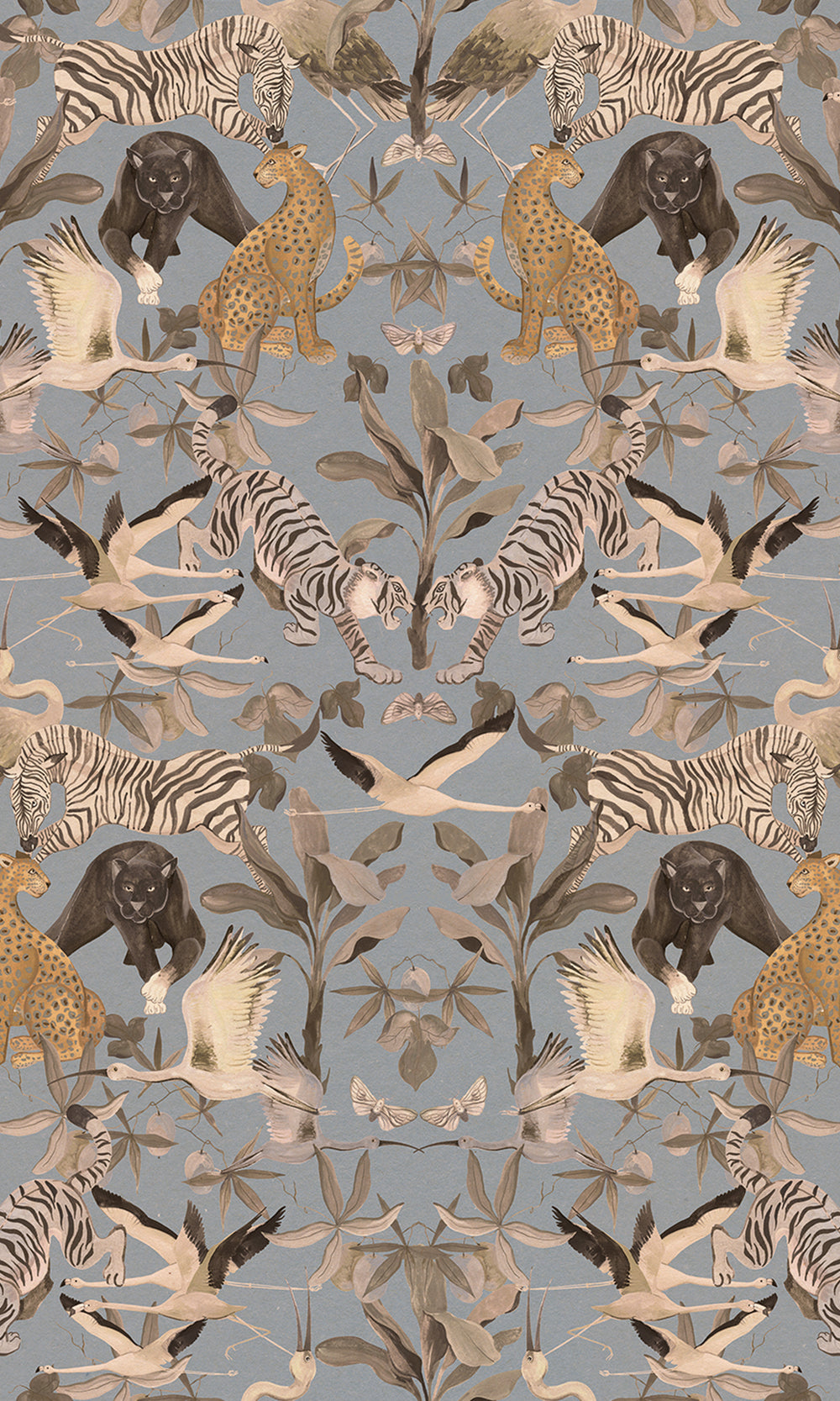 Light Blue Fog Magic Animals Botanical Wallpaper RM9017