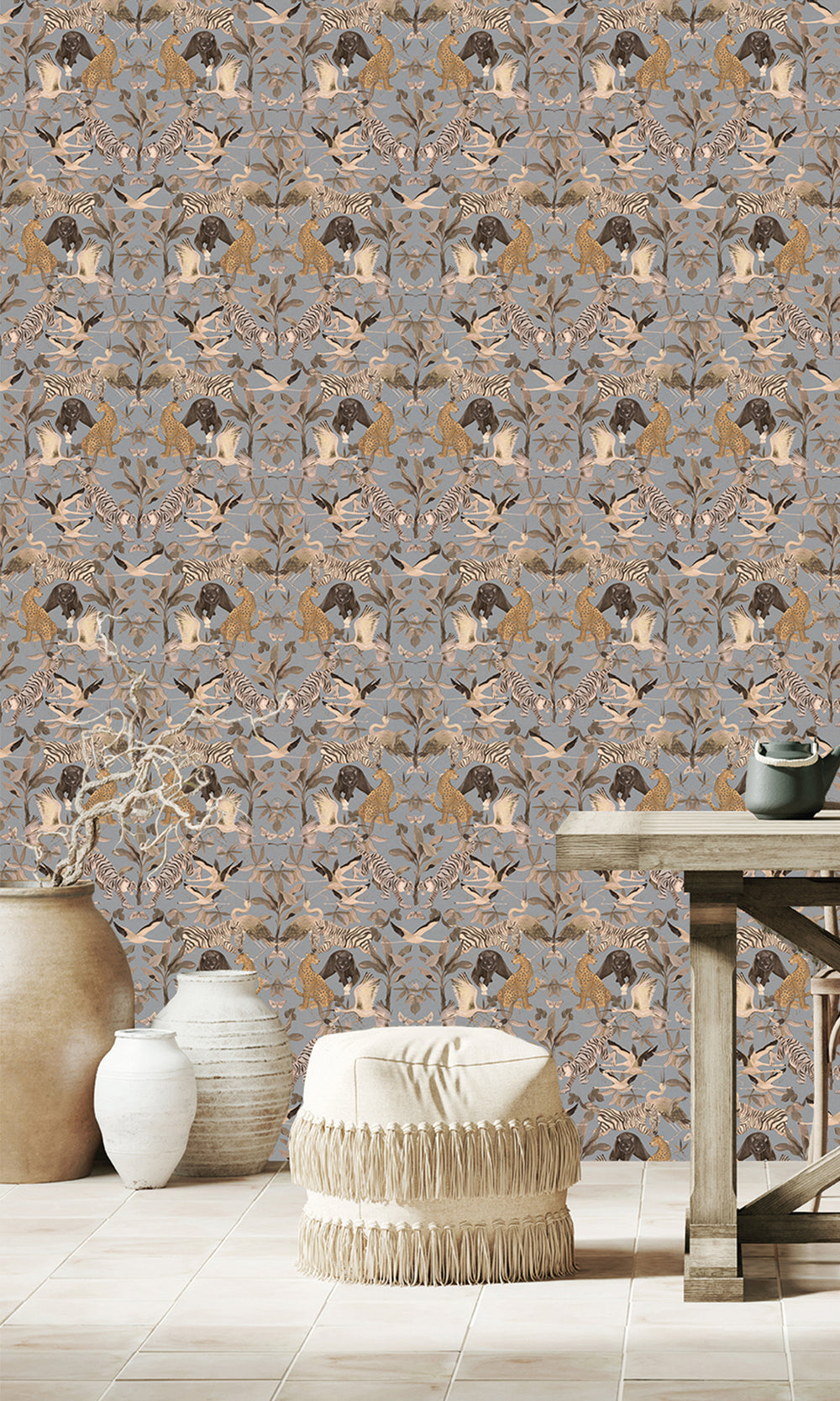 Light Blue Fog Magic Animals Botanical Wallpaper RM9017