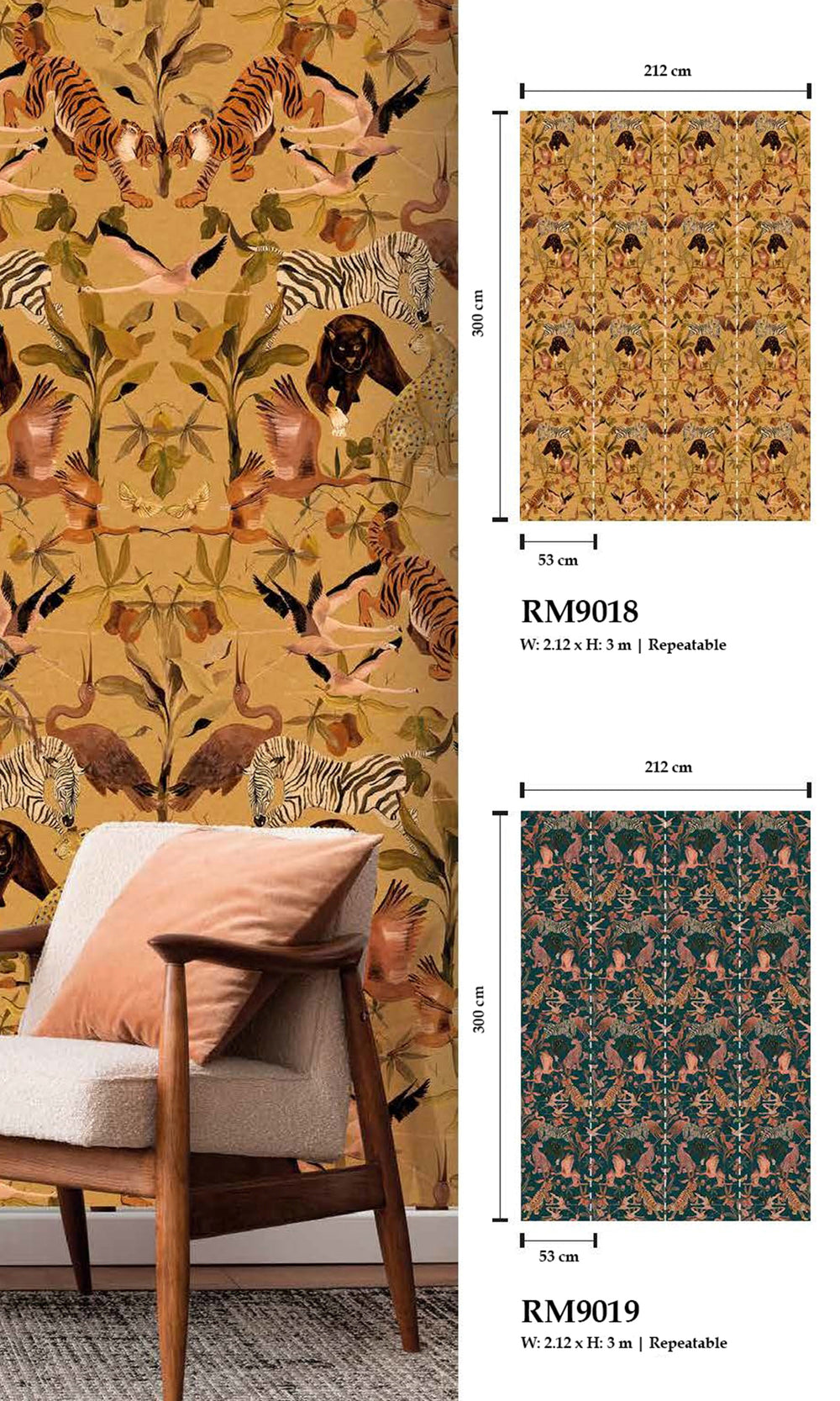 Ochre Magic Animals Botanical Wallpaper RM9018