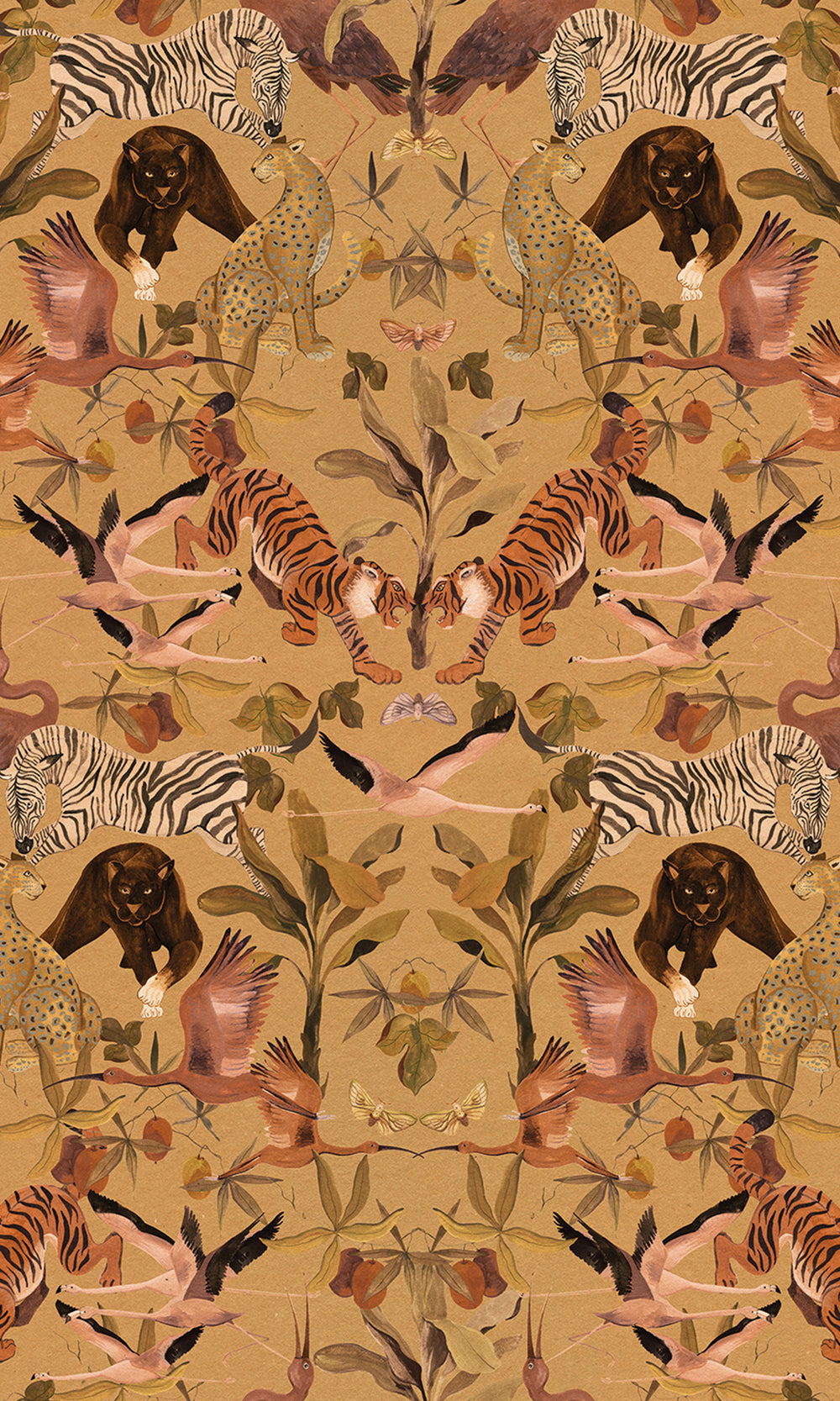 Ochre Magic Animals Botanical Wallpaper RM9018