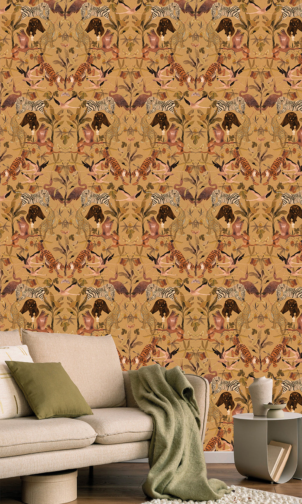 Ochre Magic Animals Botanical Wallpaper RM9018