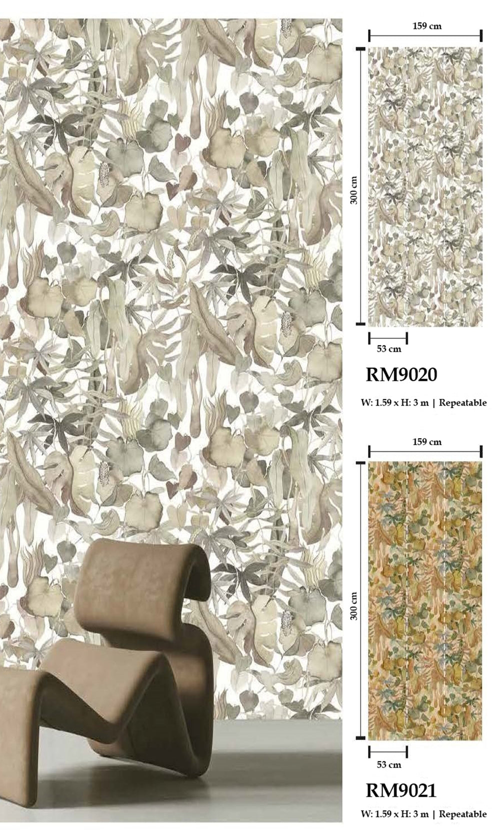 Warm Beige Abstract Leaves Wallpaper RM9021