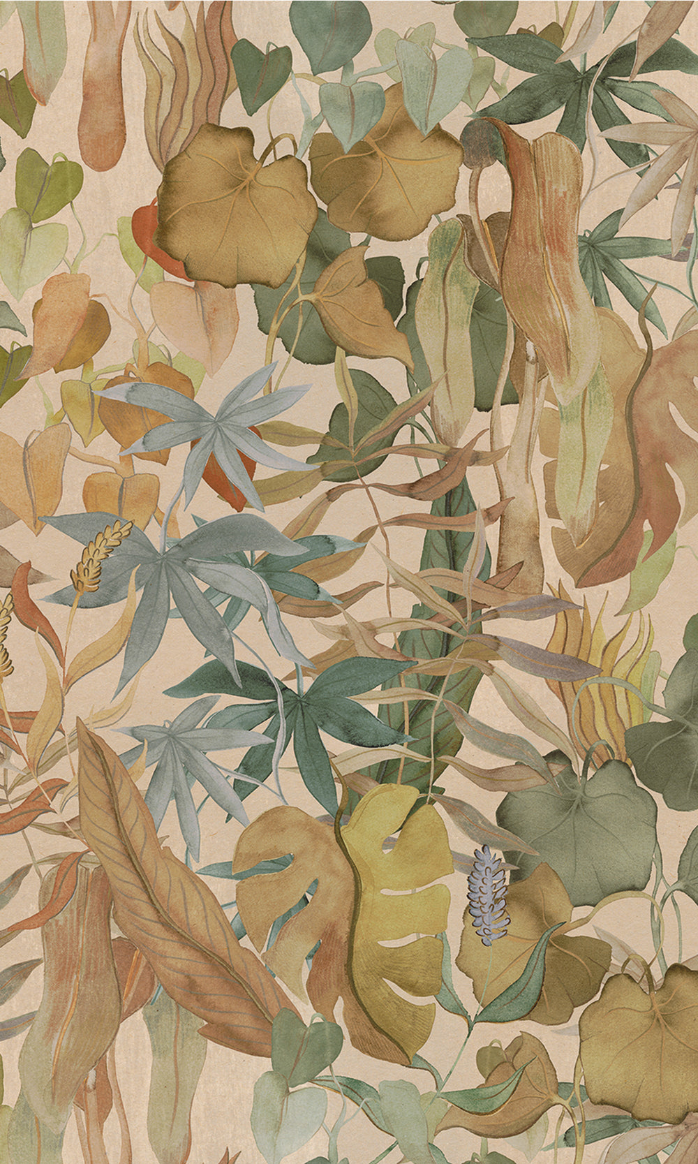 Warm Beige Abstract Leaves Wallpaper RM9021