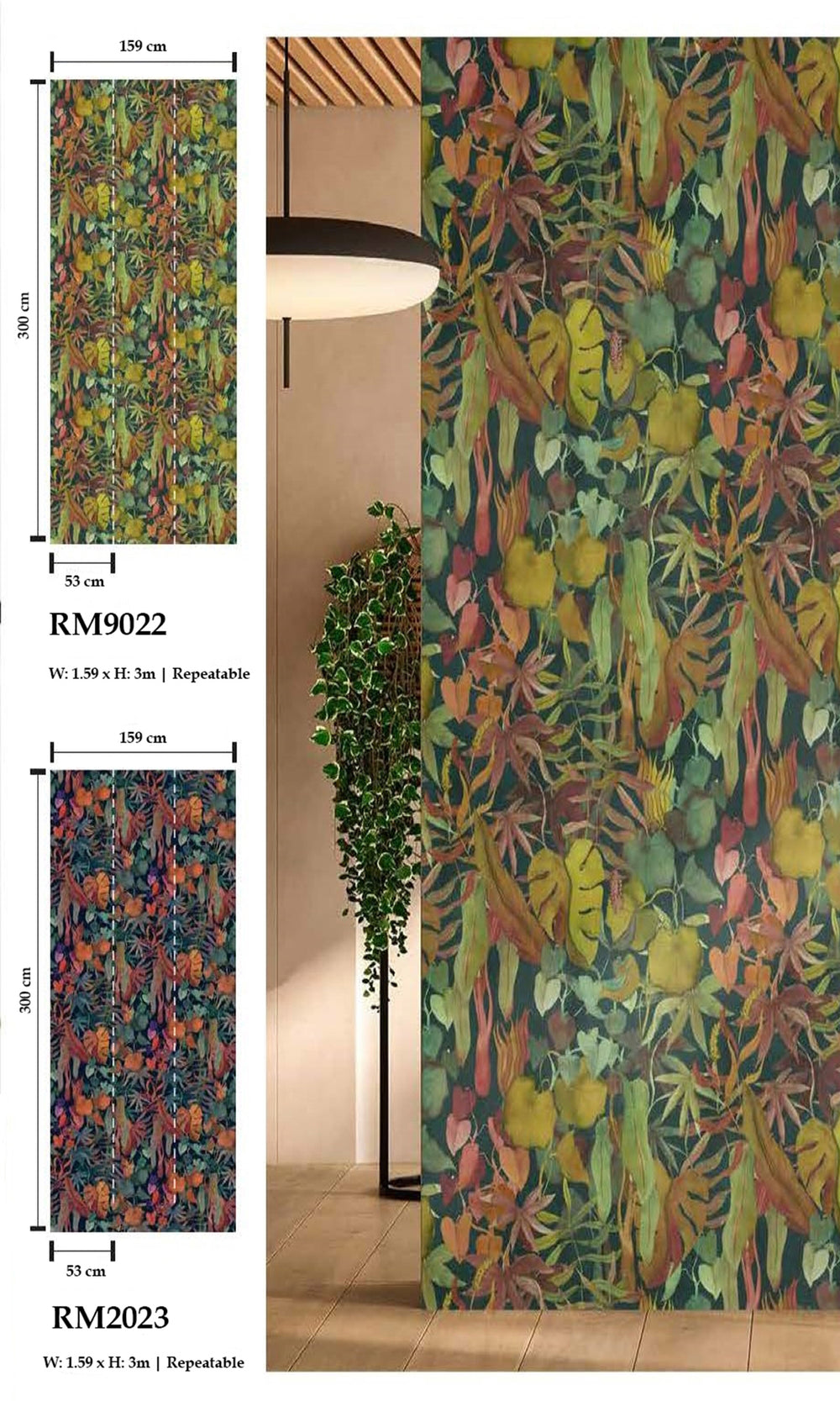 Heron Green Abstract Leaves Wallpaper RM9022