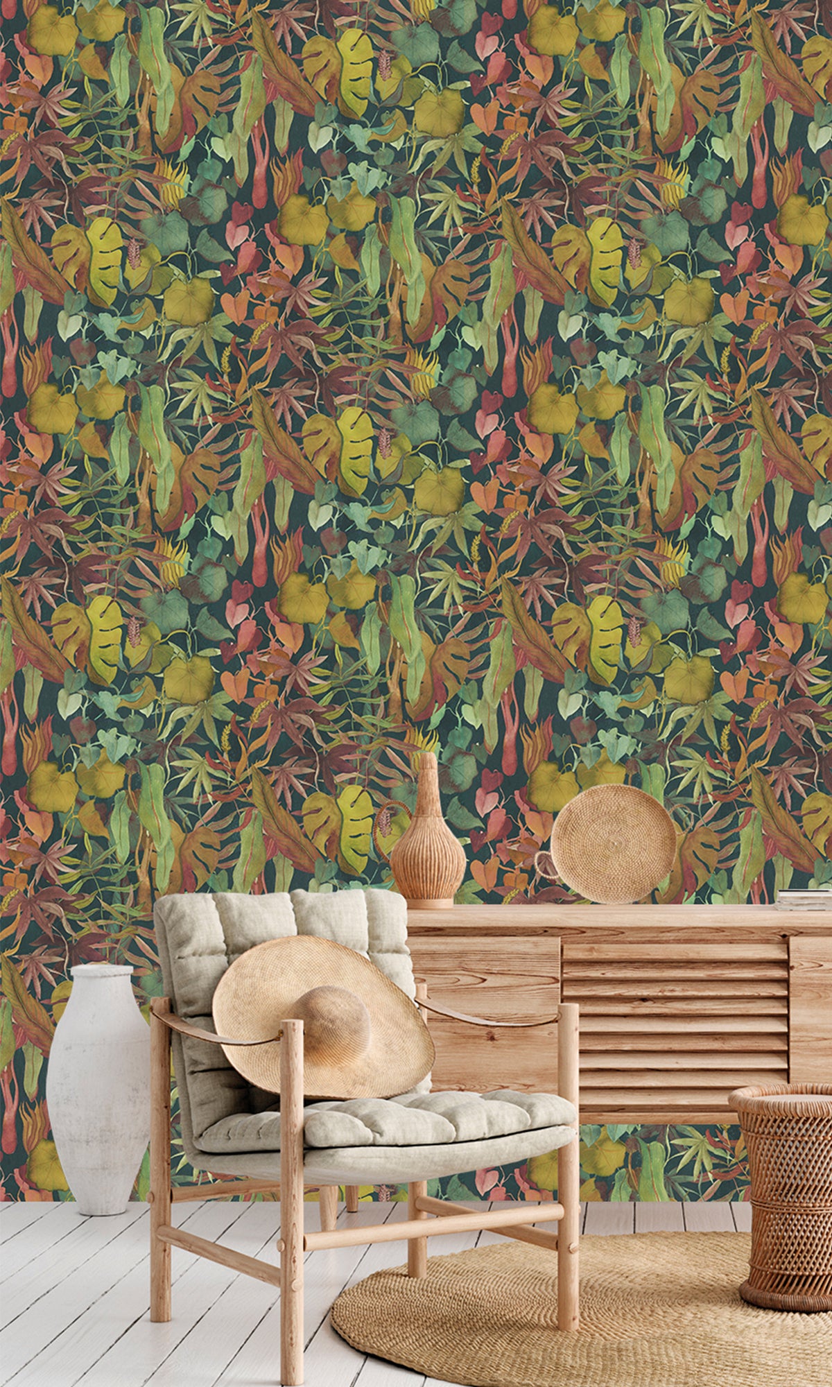 Heron Green Abstract Leaves Wallpaper RM9022