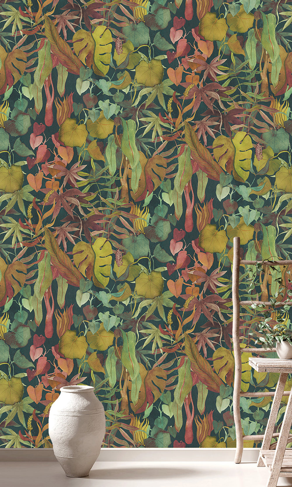Heron Green Abstract Leaves Wallpaper RM9022