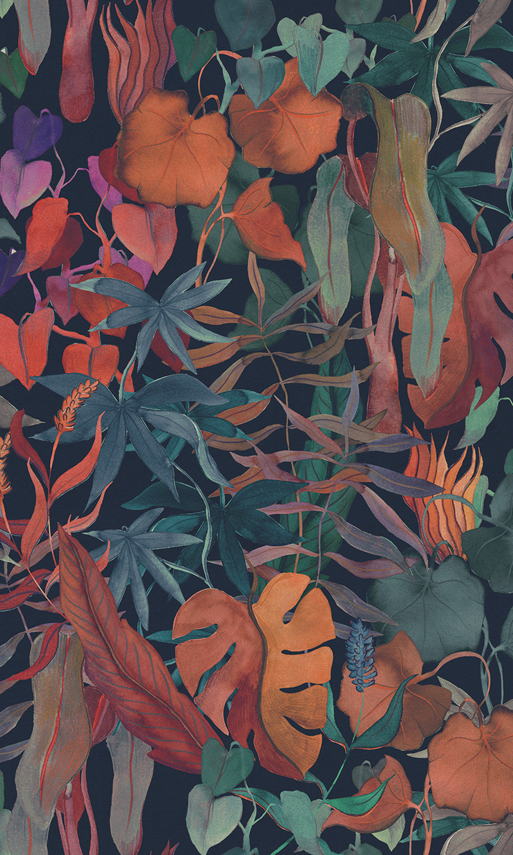Midnight Blue Abstract Leaves Wallpaper RM9023
