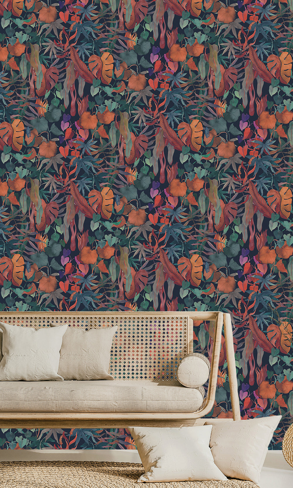 Midnight Blue Abstract Leaves Wallpaper RM9023