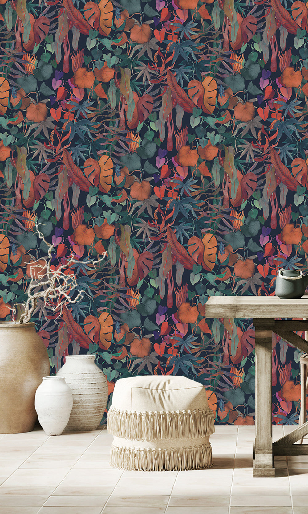 Midnight Blue Abstract Leaves Wallpaper RM9023