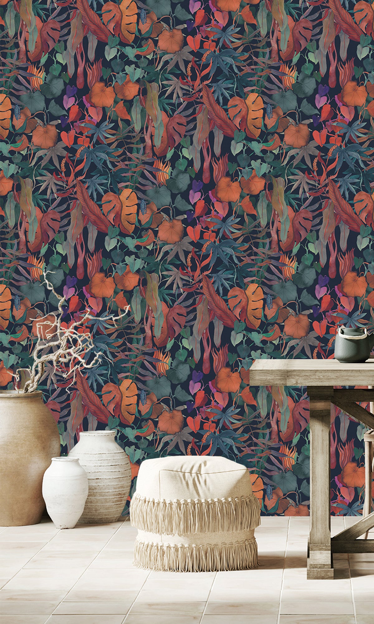 Midnight Blue Abstract Leaves Wallpaper RM9023