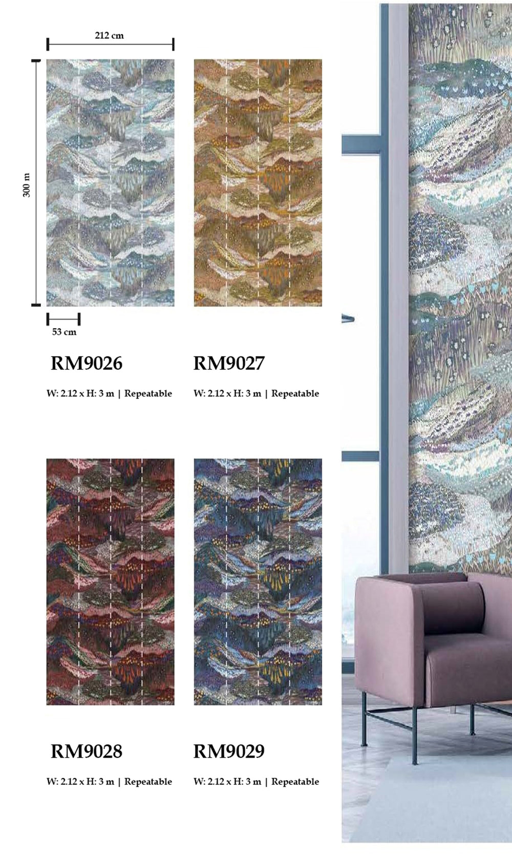 Burgundy Panoramic Valleys Wallpaper RM9028