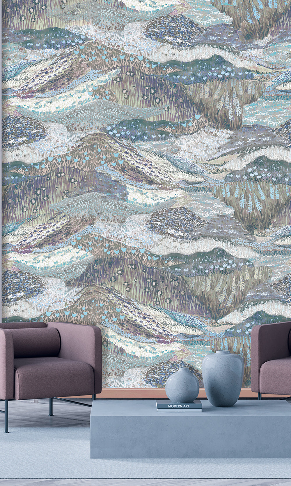 Light Blue Lilac Panoramic Valleys Wallpaper RM9026