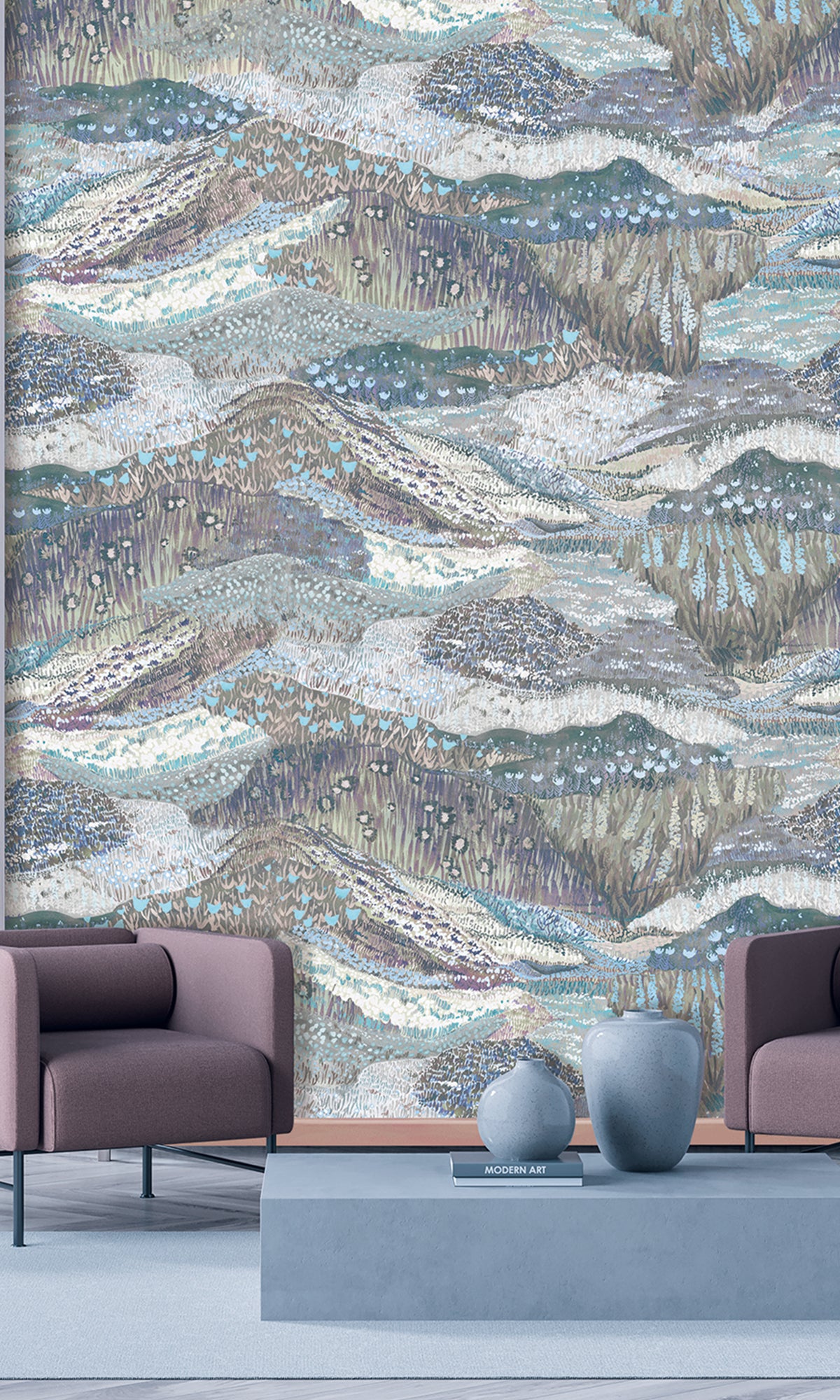 Light Blue Lilac Panoramic Valleys Wallpaper RM9026