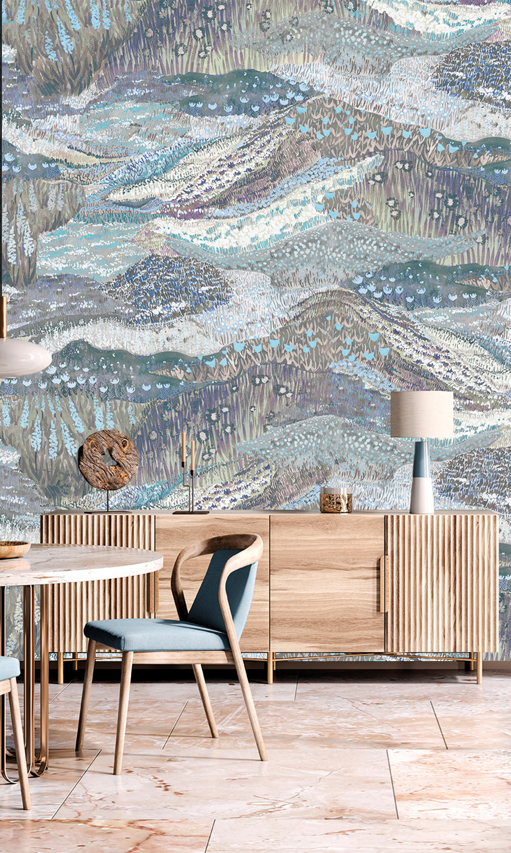 Light Blue Lilac Panoramic Valleys Wallpaper RM9026