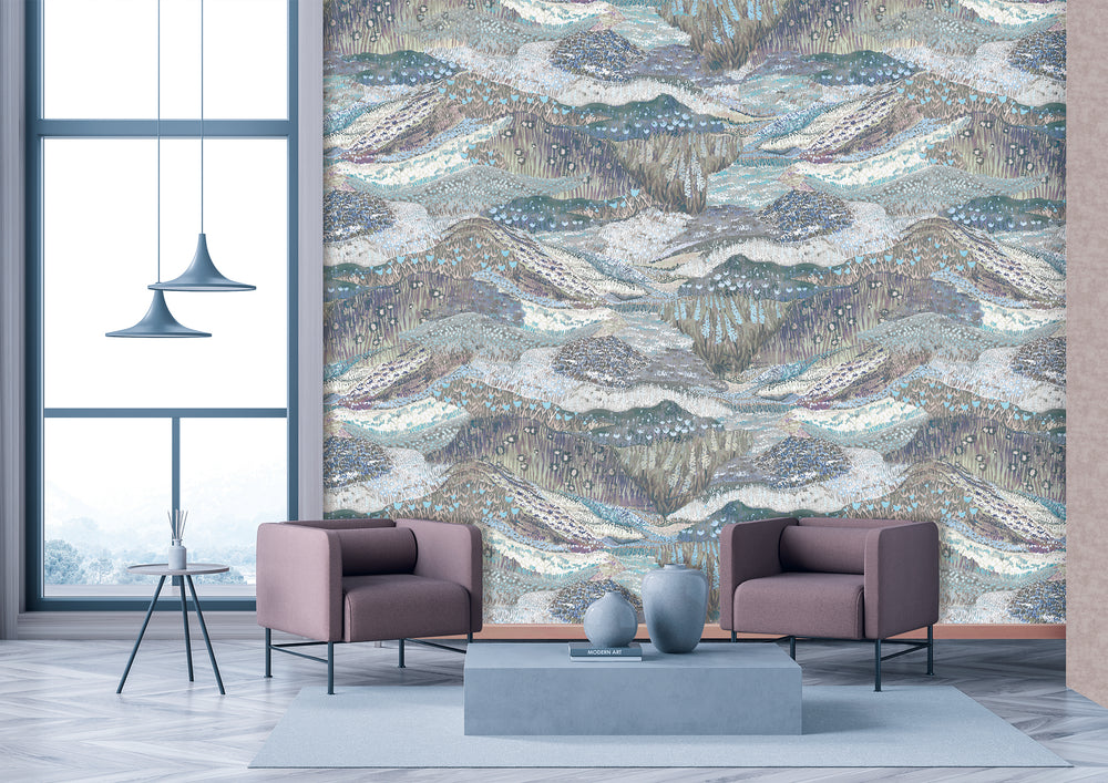 Light Blue Lilac Panoramic Valleys Wallpaper RM9026