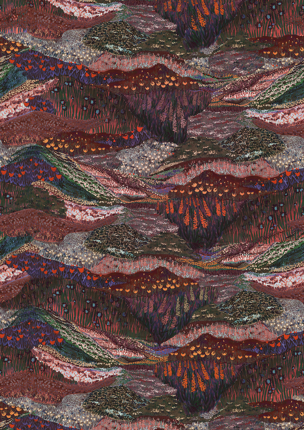 Burgundy Panoramic Valleys Wallpaper RM9028