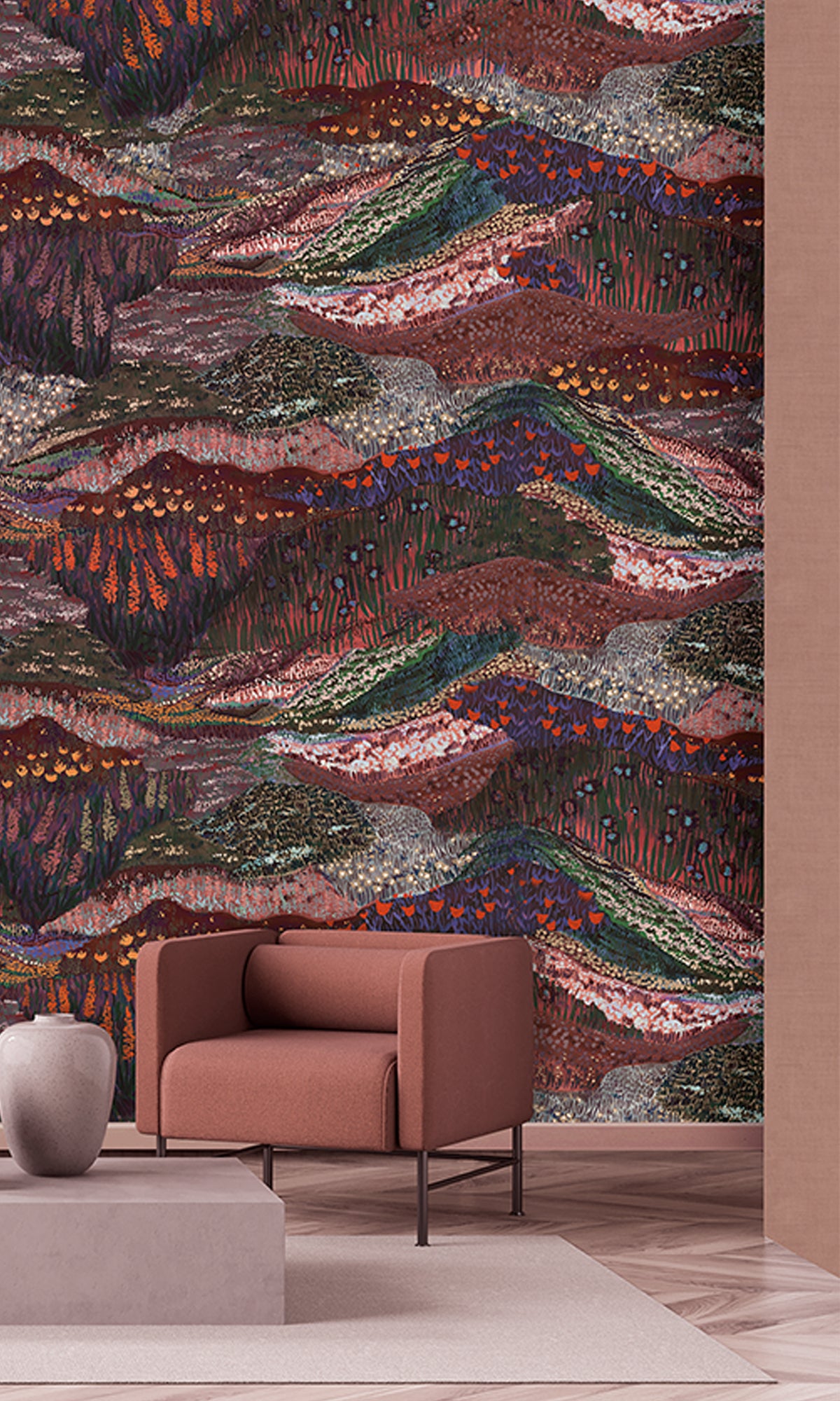 Burgundy Panoramic Valleys Wallpaper RM9028