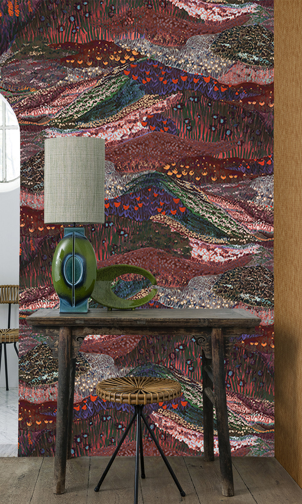 Burgundy Panoramic Valleys Wallpaper RM9028