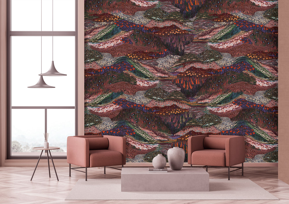 Burgundy Panoramic Valleys Wallpaper RM9028