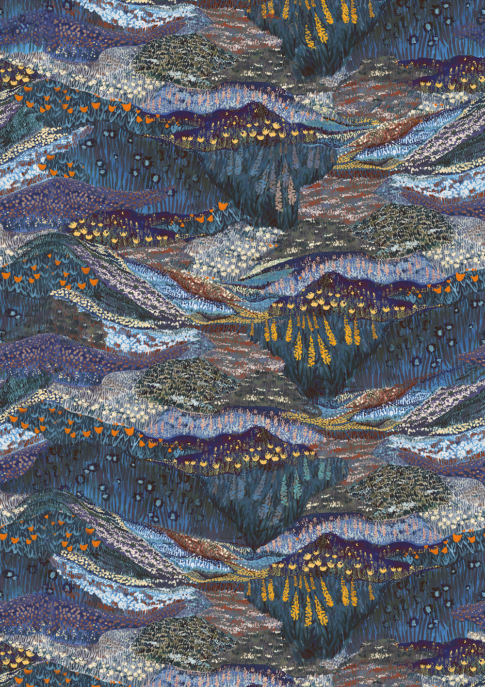 Midnight Blue Panoramic Valleys Wallpaper RM9029