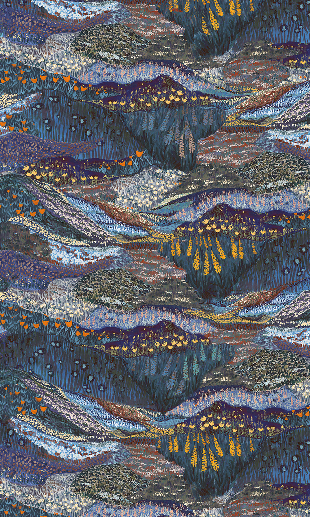 Midnight Blue Panoramic Valleys Wallpaper RM9029