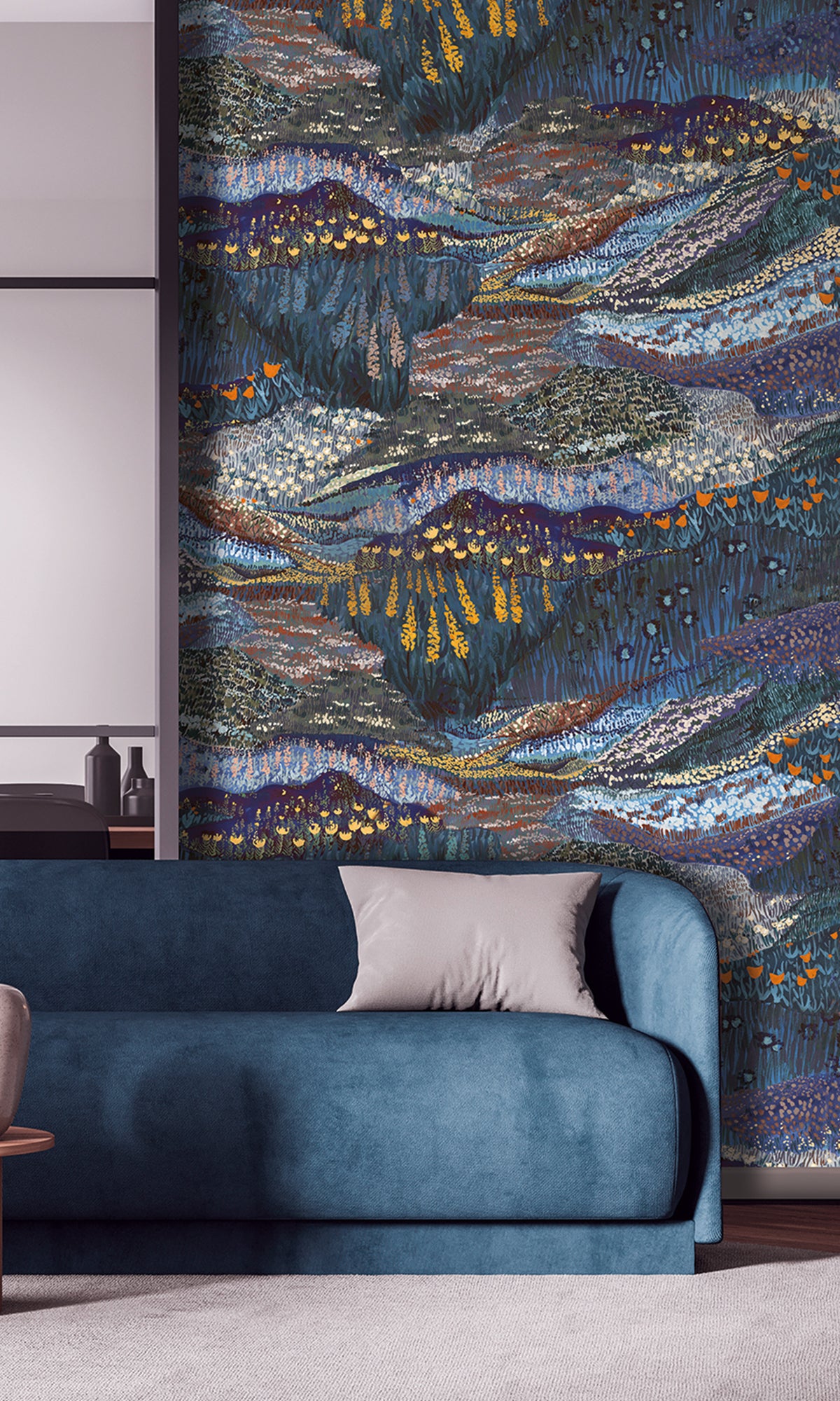 Midnight Blue Panoramic Valleys Wallpaper RM9029